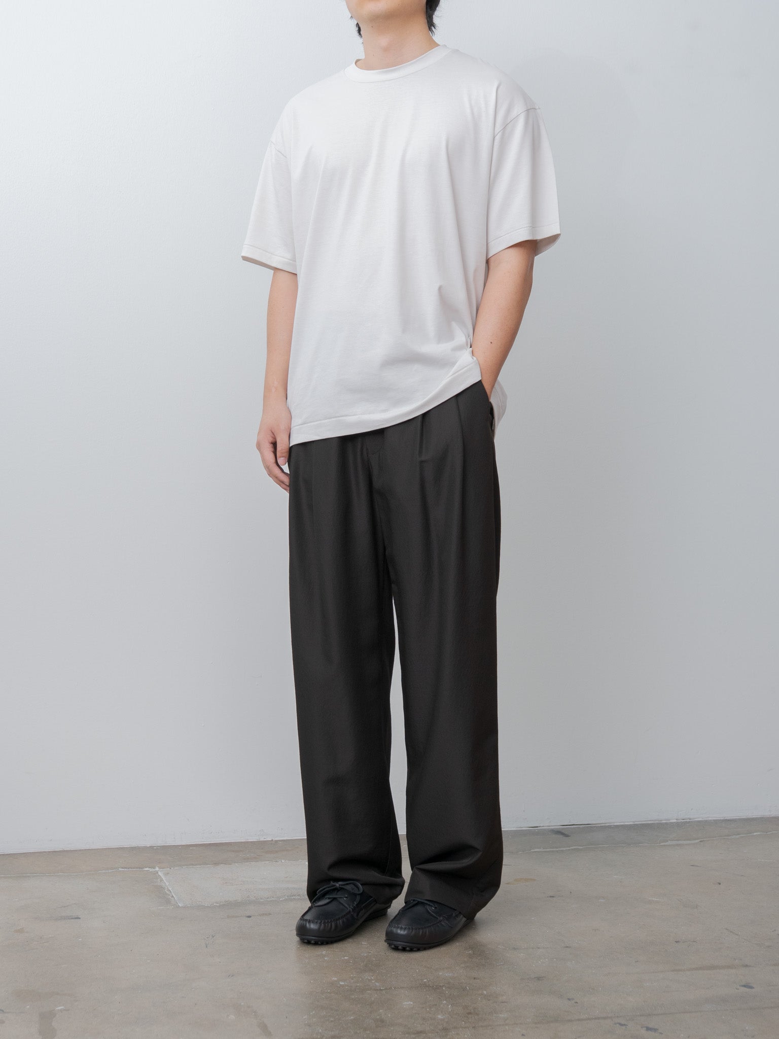 Namu Shop - ssstein Wool Silk Wide Easy Trousers - Dark Charcoal