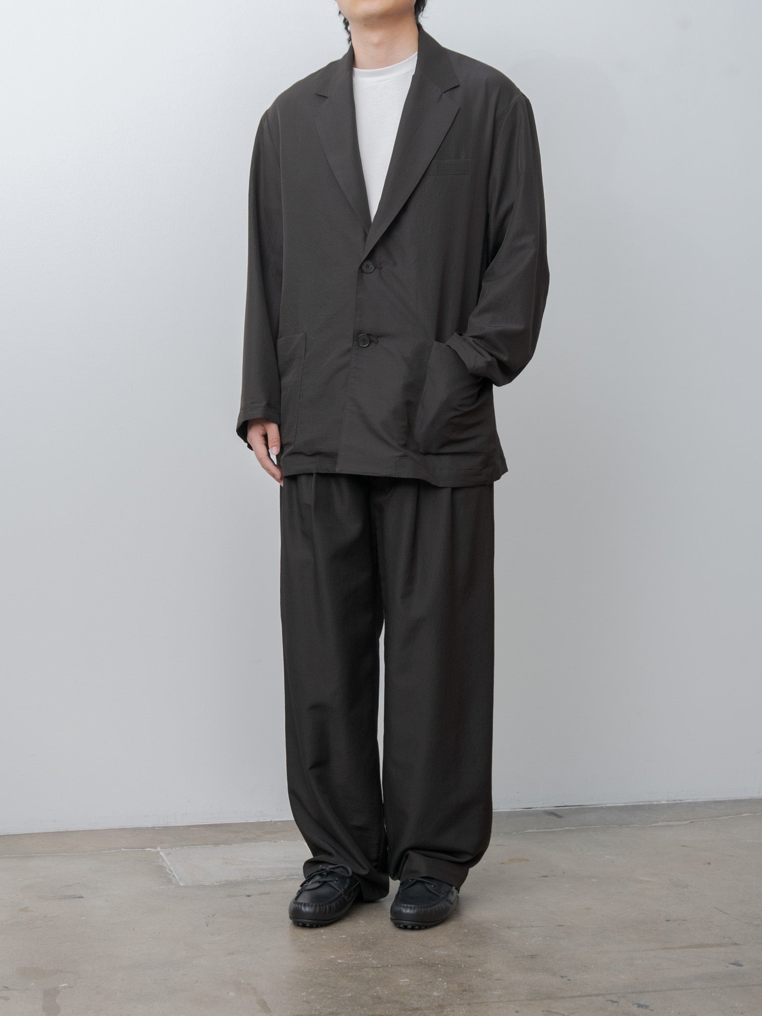 Namu Shop - ssstein Wool Silk Single Breasted Jacket - Dark Charcoal