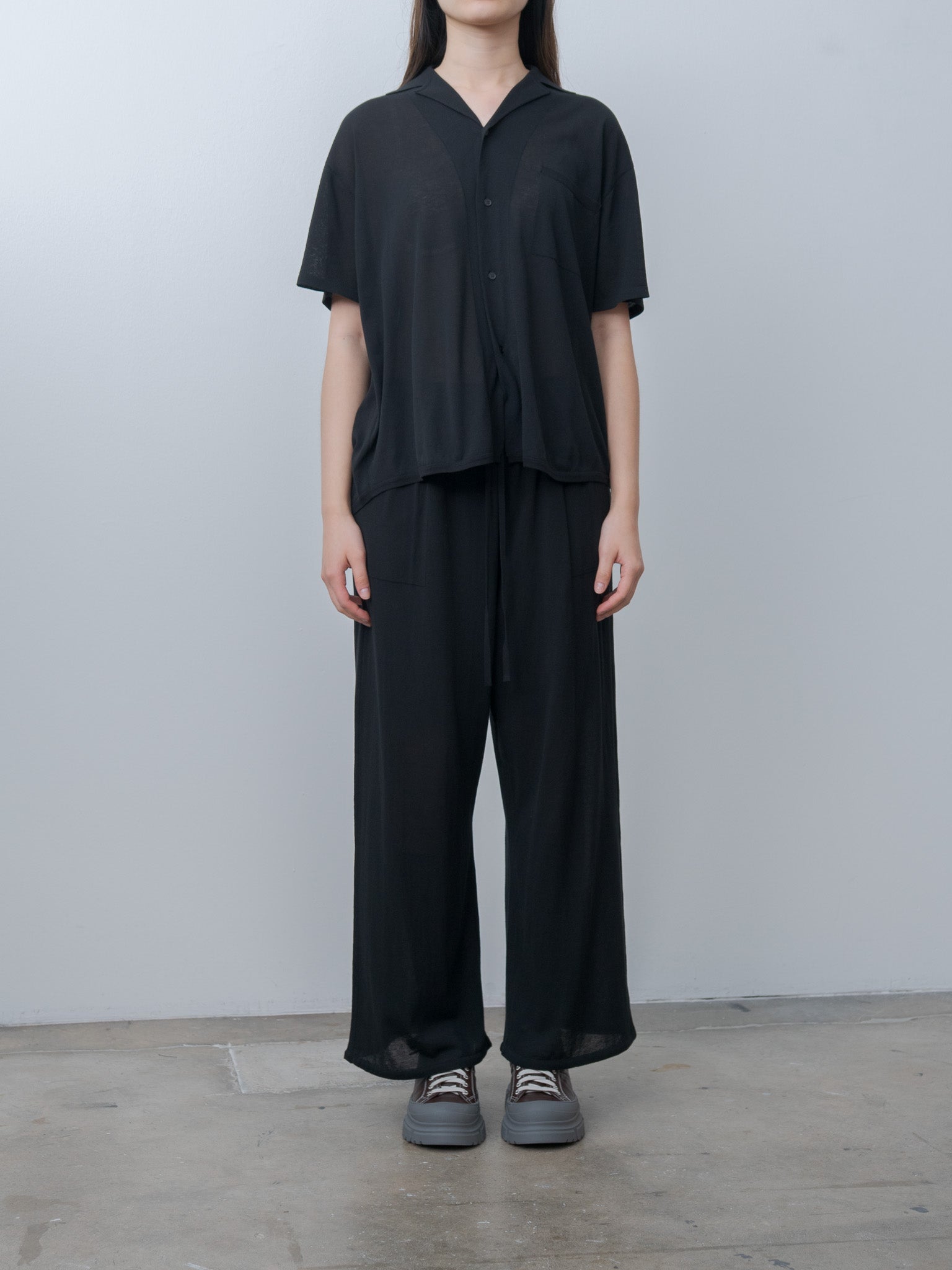 Namu Shop - Aton High Twist Cotton Wide Easy Pants - Black