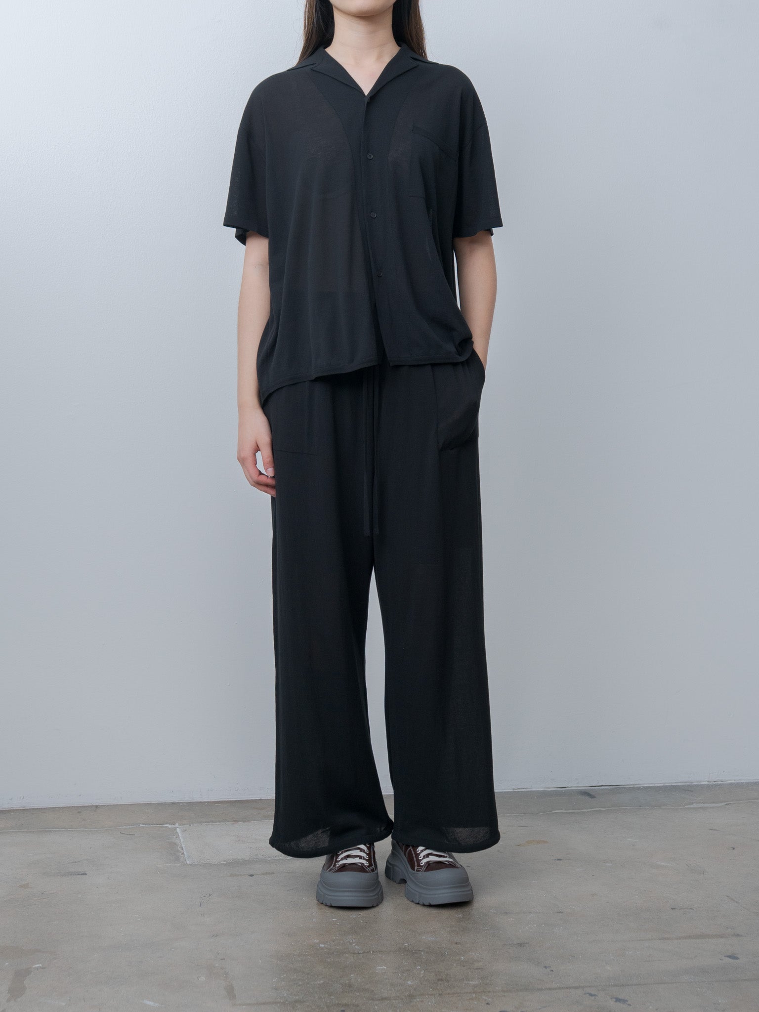 Namu Shop - Aton High Twist Cotton Knit Shirt - Black