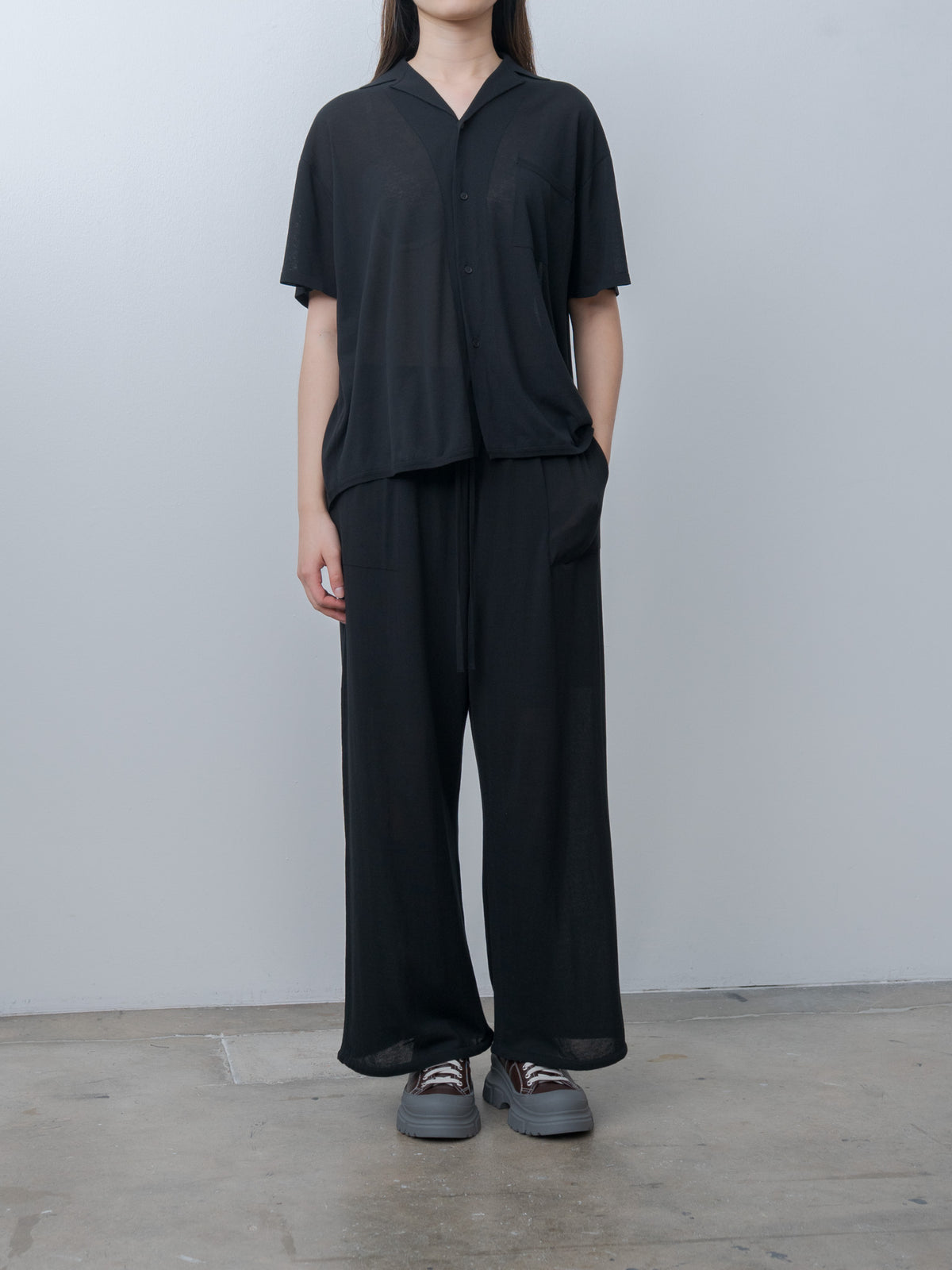 Namu Shop - Aton High Twist Cotton Knit Shirt - Black