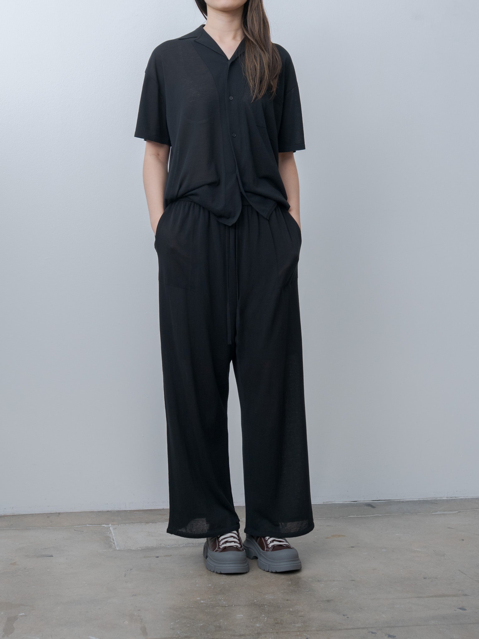 Namu Shop - Aton High Twist Cotton Wide Easy Pants - Black
