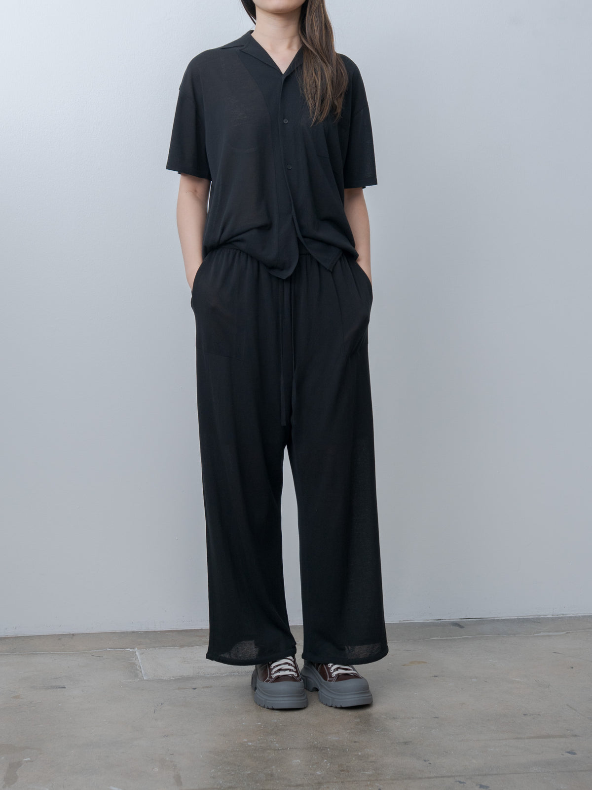 Namu Shop - Aton High Twist Cotton Knit Shirt - Black