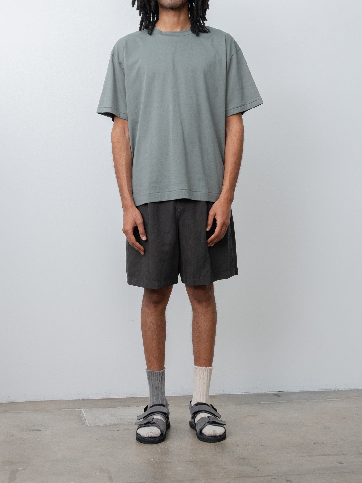 Namu Shop - Aton Cotton Linen Voile Loose Fit Shorts - Charcoal Gray