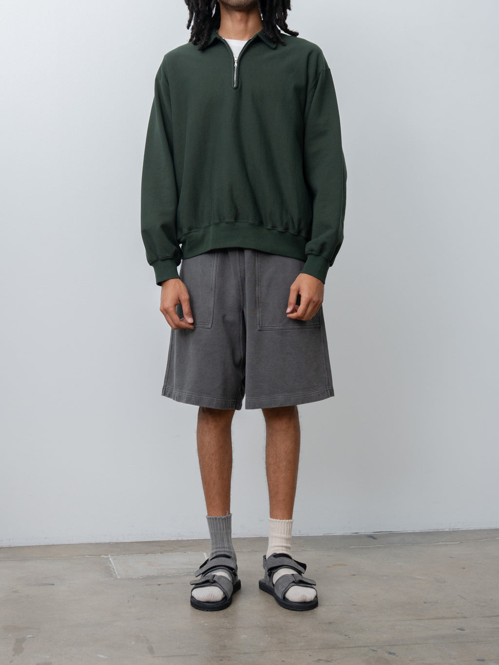 Namu Shop - Blurhms Thin-Sweat Half-Zip P/O - Dark Green
