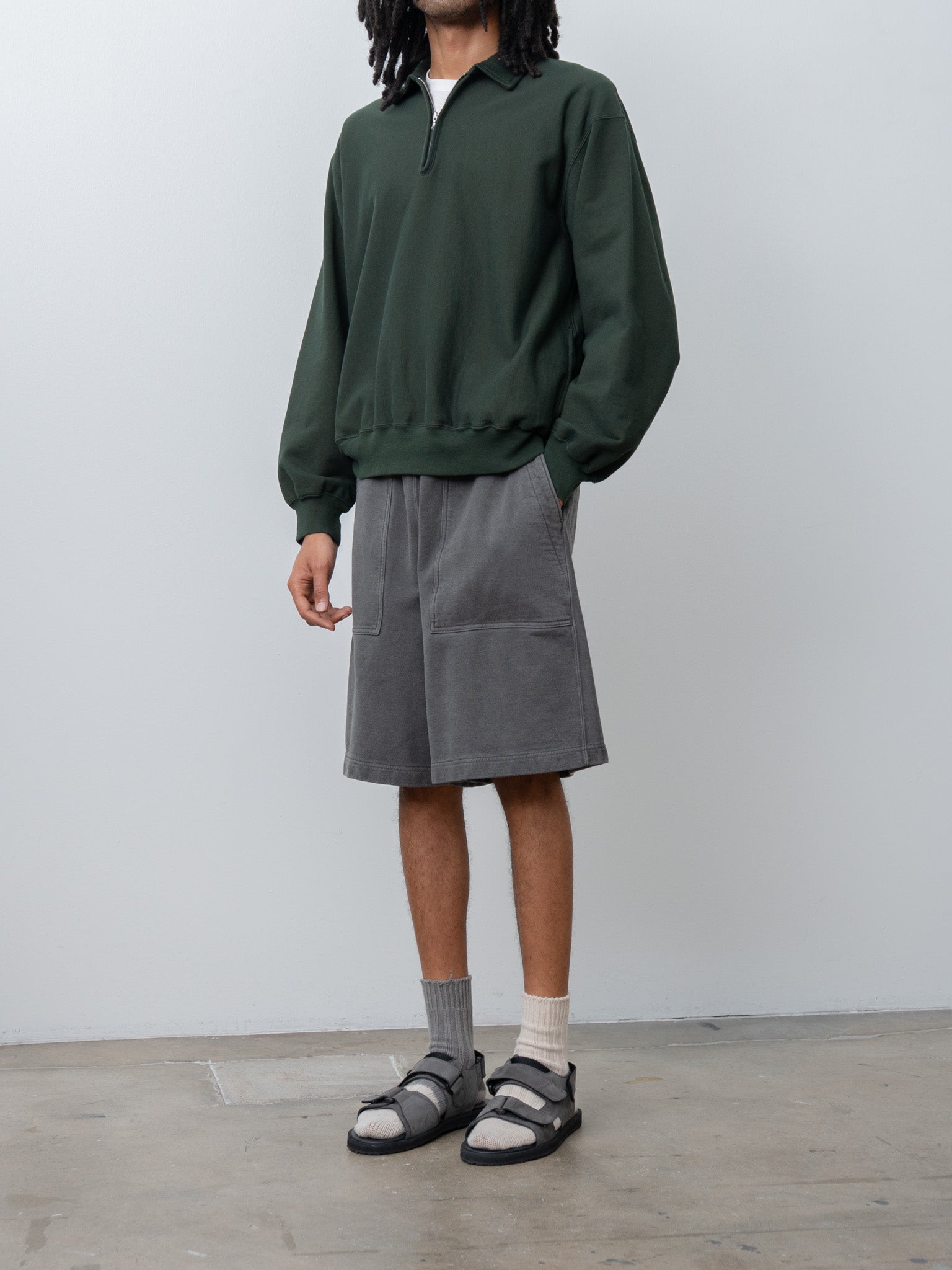 Namu Shop - Blurhms Thin-Sweat Half-Zip P/O - Dark Green