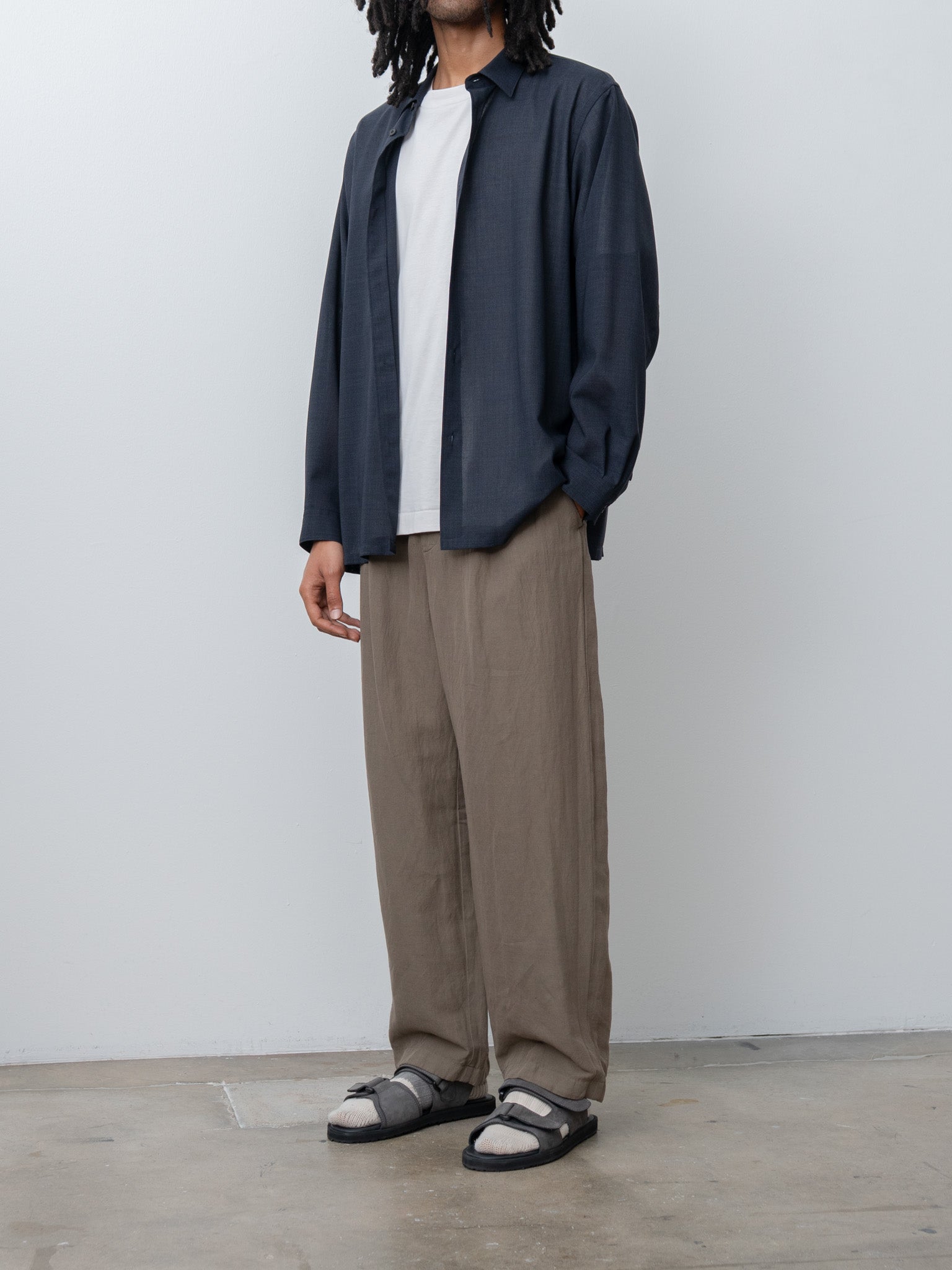 Namu Shop - Aton Twist Wool Gauze Loose Fit Shirt - Navy Top