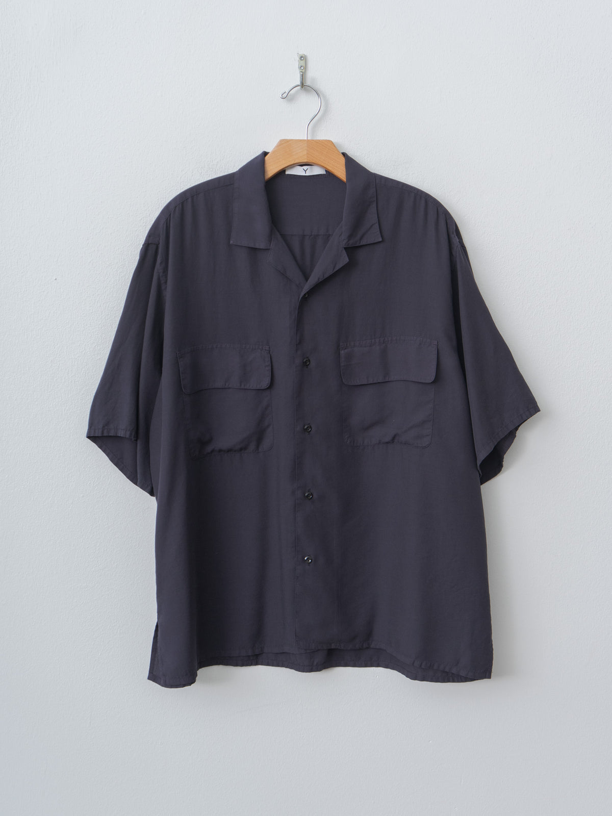 Namu Shop - Y Tencel Poplin Open Collar SH - Navy