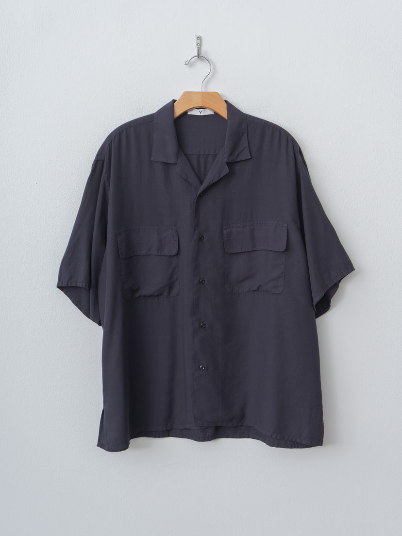 Namu Shop - Y Tencel Poplin Open Collar SH - Navy