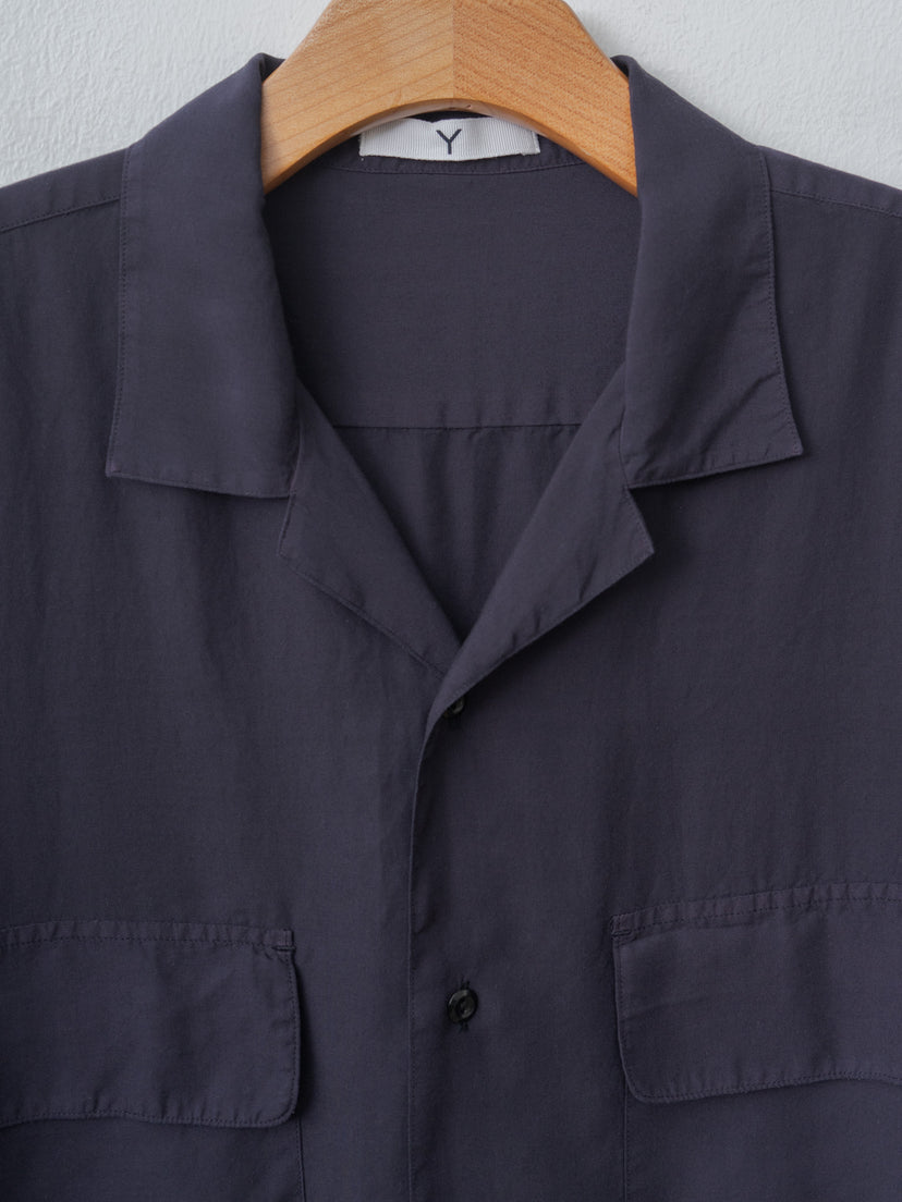 Namu Shop - Y Tencel Poplin Open Collar SH - Navy