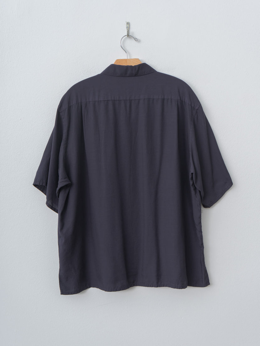 Namu Shop - Y Tencel Poplin Open Collar SH - Navy
