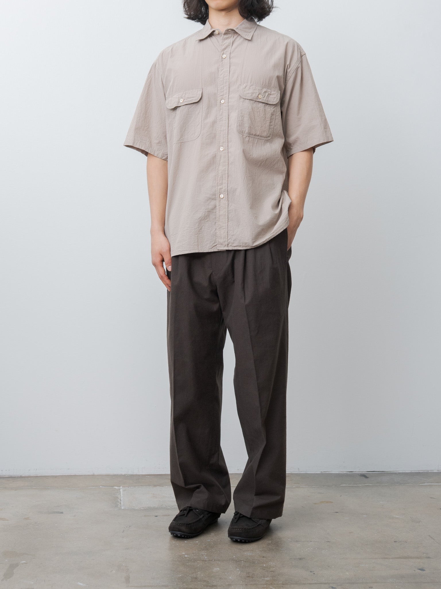 Namu Shop - Blurhms Hard Twist Chambray S/S Work Shirt - Beige