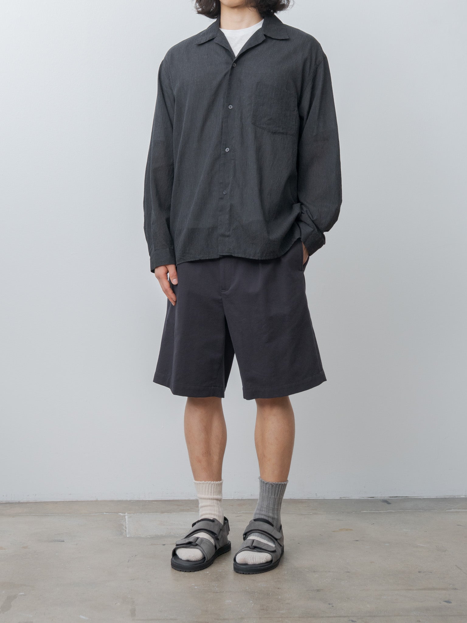 Namu Shop - Blurhms Silk-Co Voile L/S Open Collar Shirt - Heather Charcoal