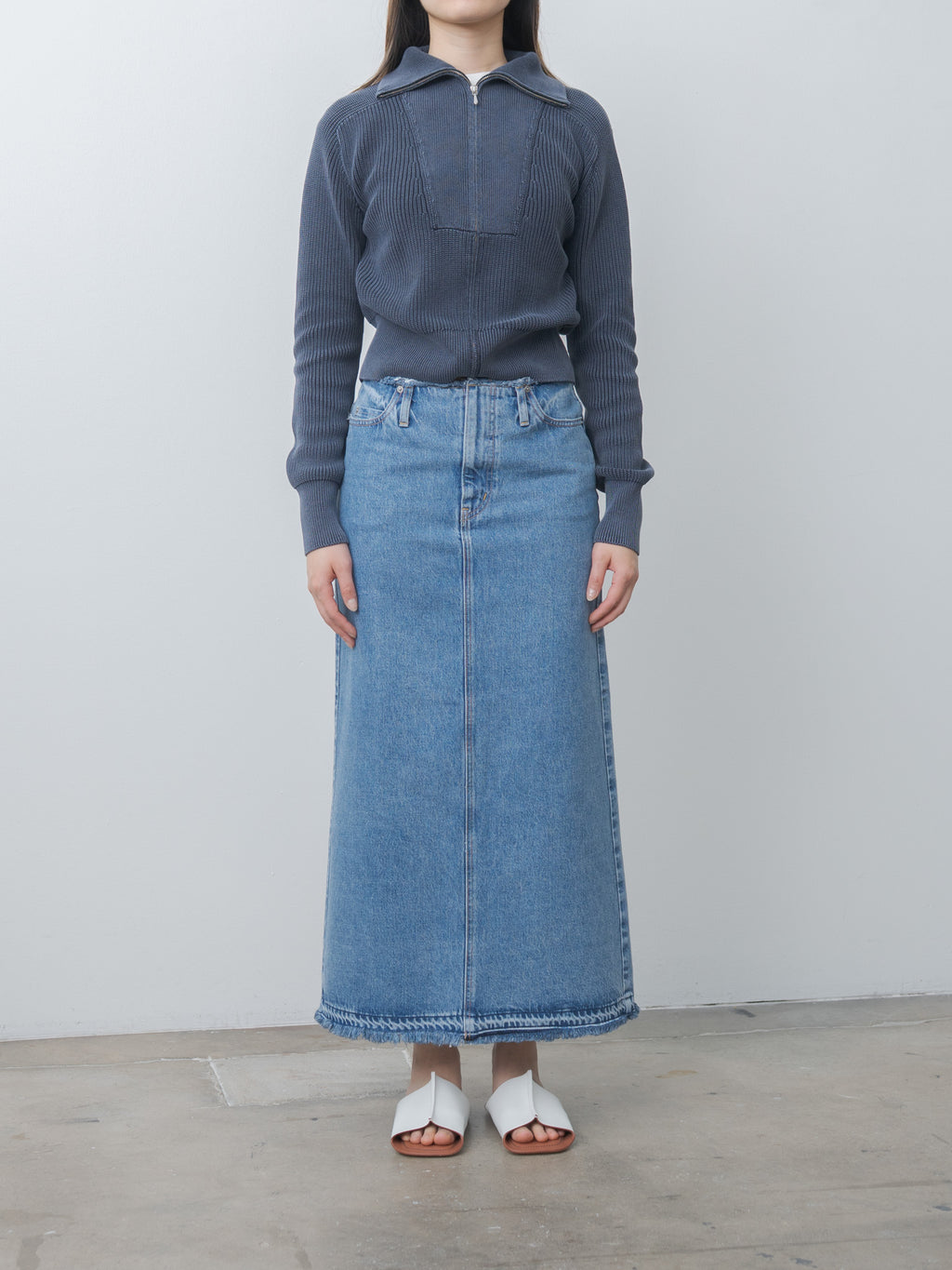 Namu Shop - Yleve Faded Stonewash KN Zip P/O - Faded Navy