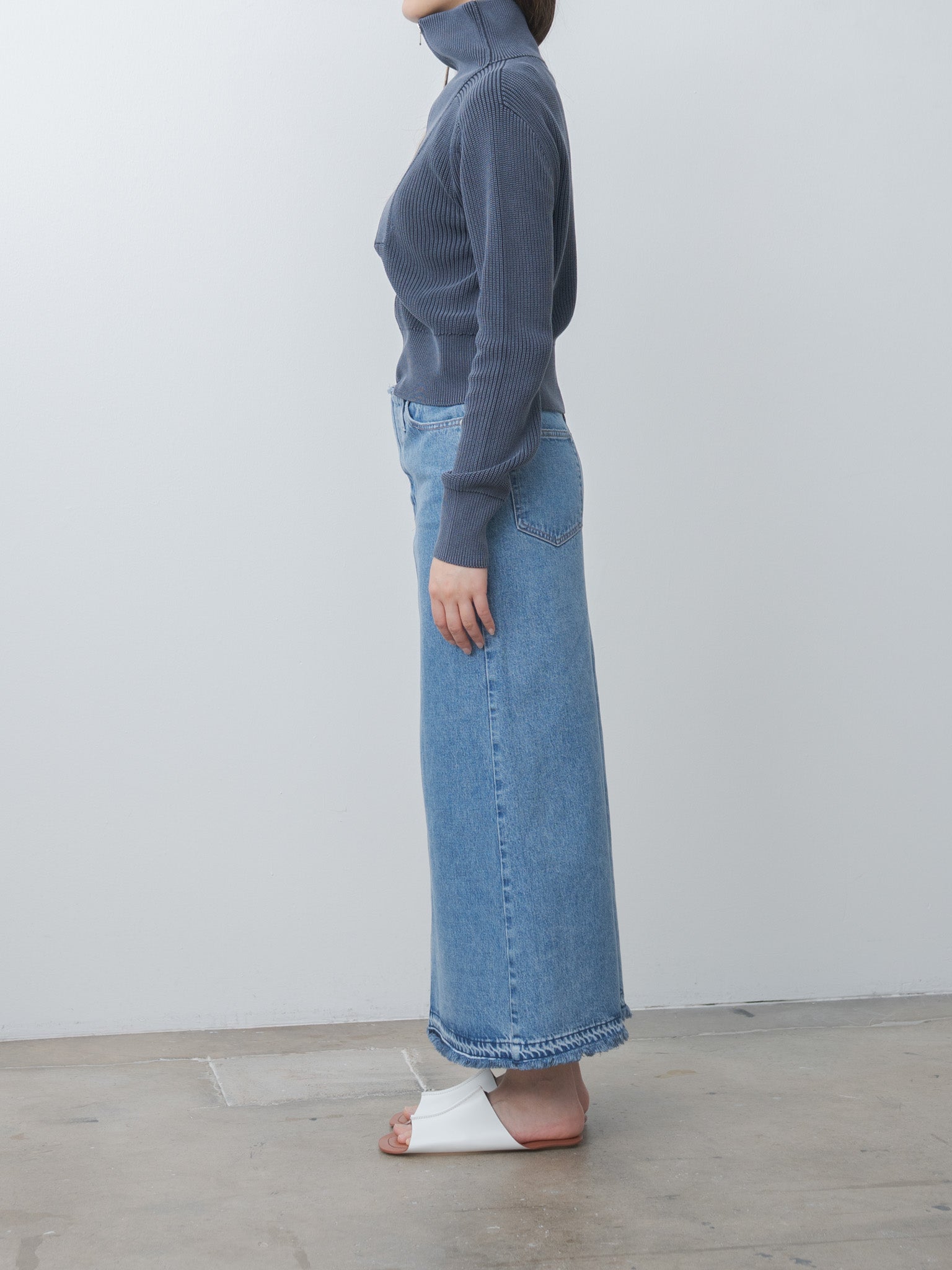 Namu Shop - Yleve Faded Stonewash KN Zip P/O - Faded Navy