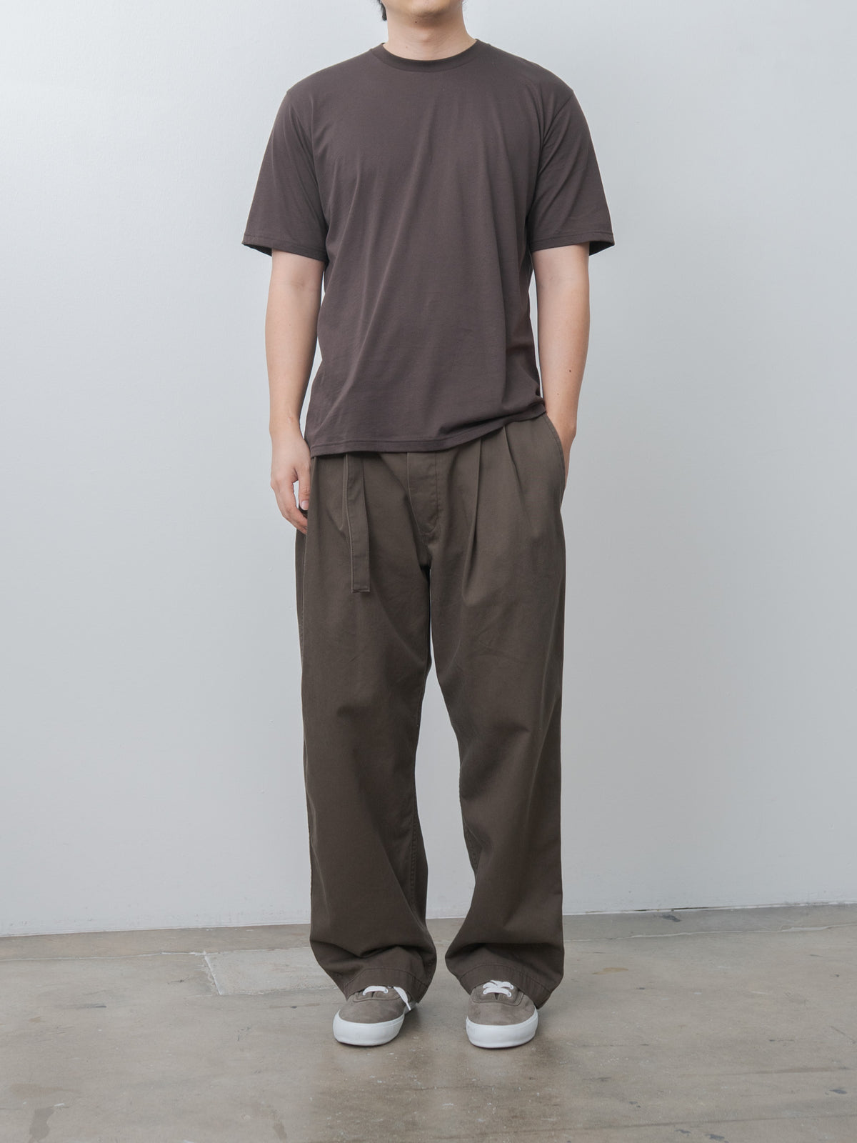 Namu Shop - Document Combed Cotton Belted Chino Pants - Brown