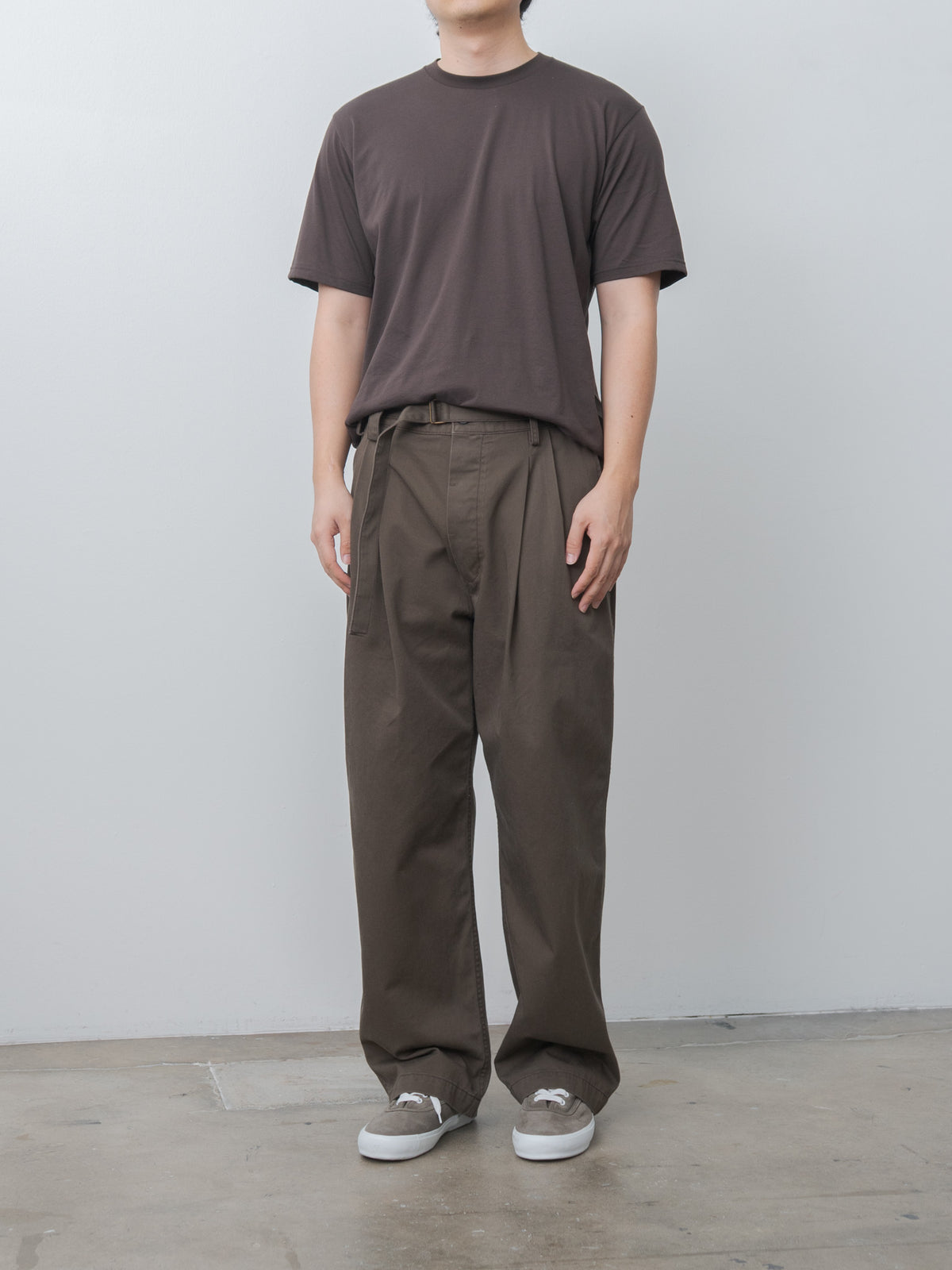 Namu Shop - Document Combed Cotton Belted Chino Pants - Brown