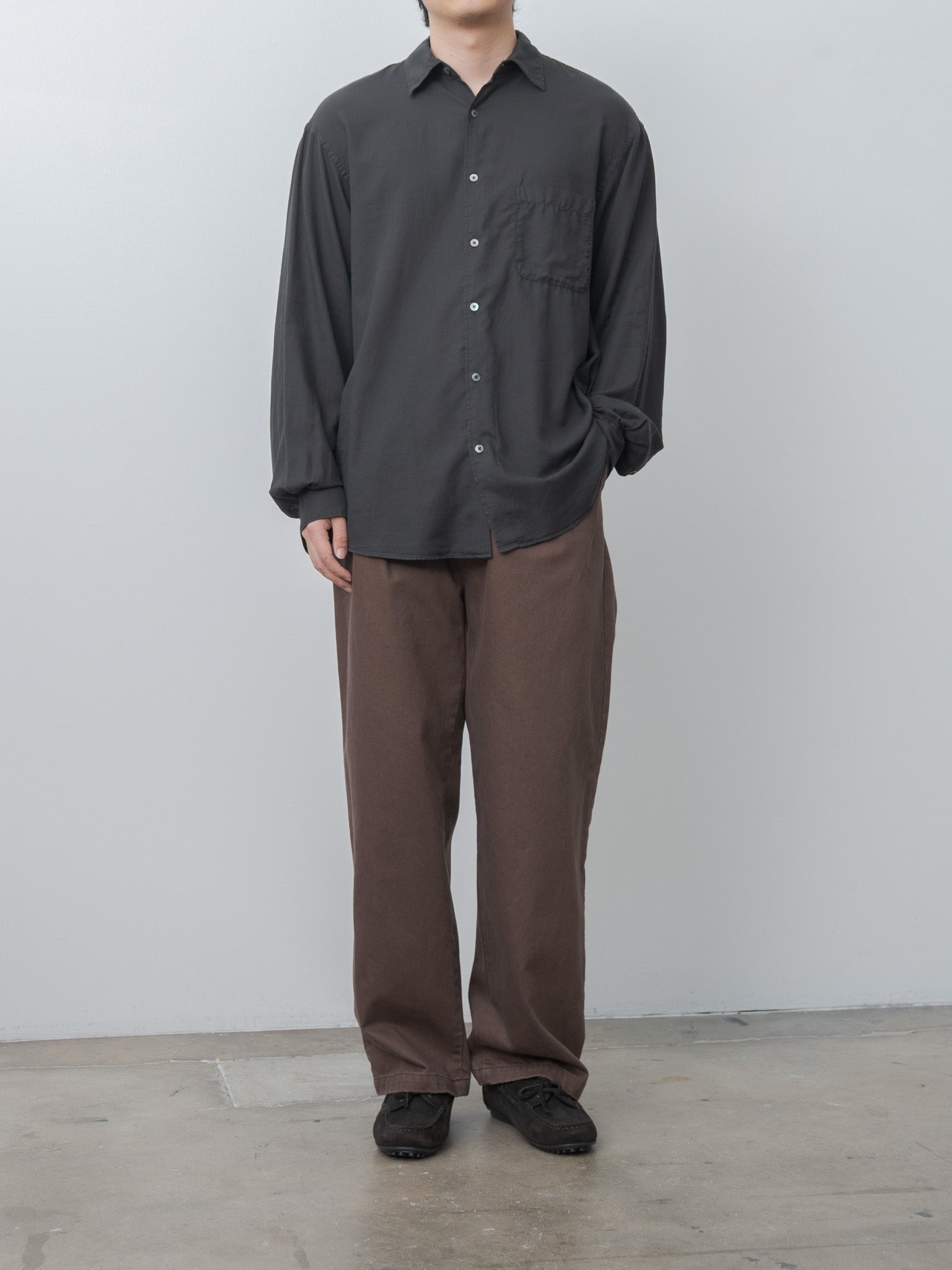 Namu Shop - Yoke Cotton Silk Twill Garment-dyed Loose Shirt - Carbon