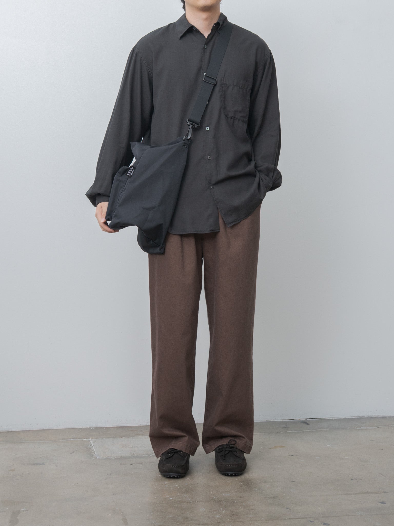 YOKE Cotton Silk Twill Loose Shirt - Carbon, Cotton Silk Blend