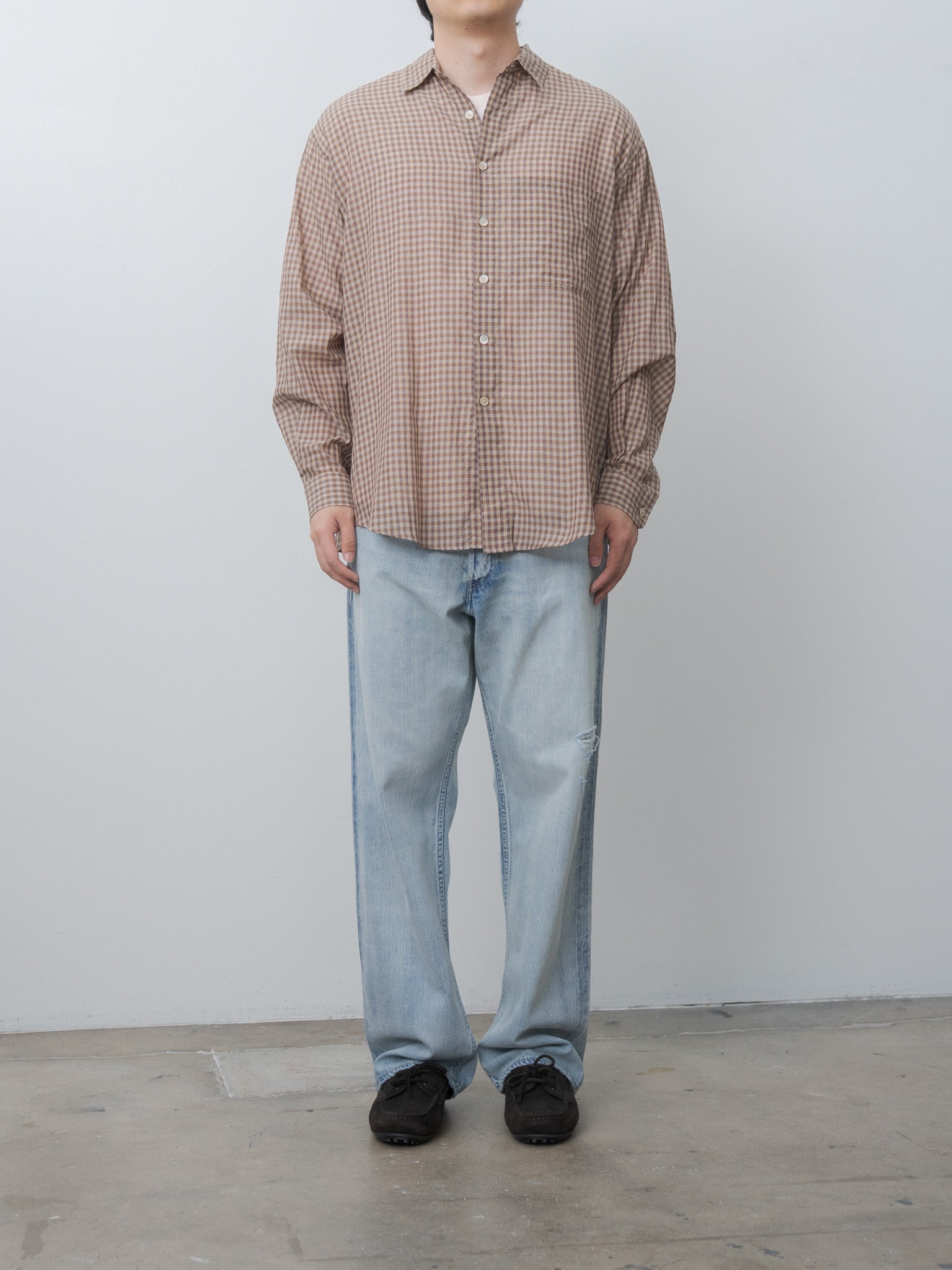 Namu Shop - Auralee Faded Selvedge Light Denim Wide Pants - Light Indigo