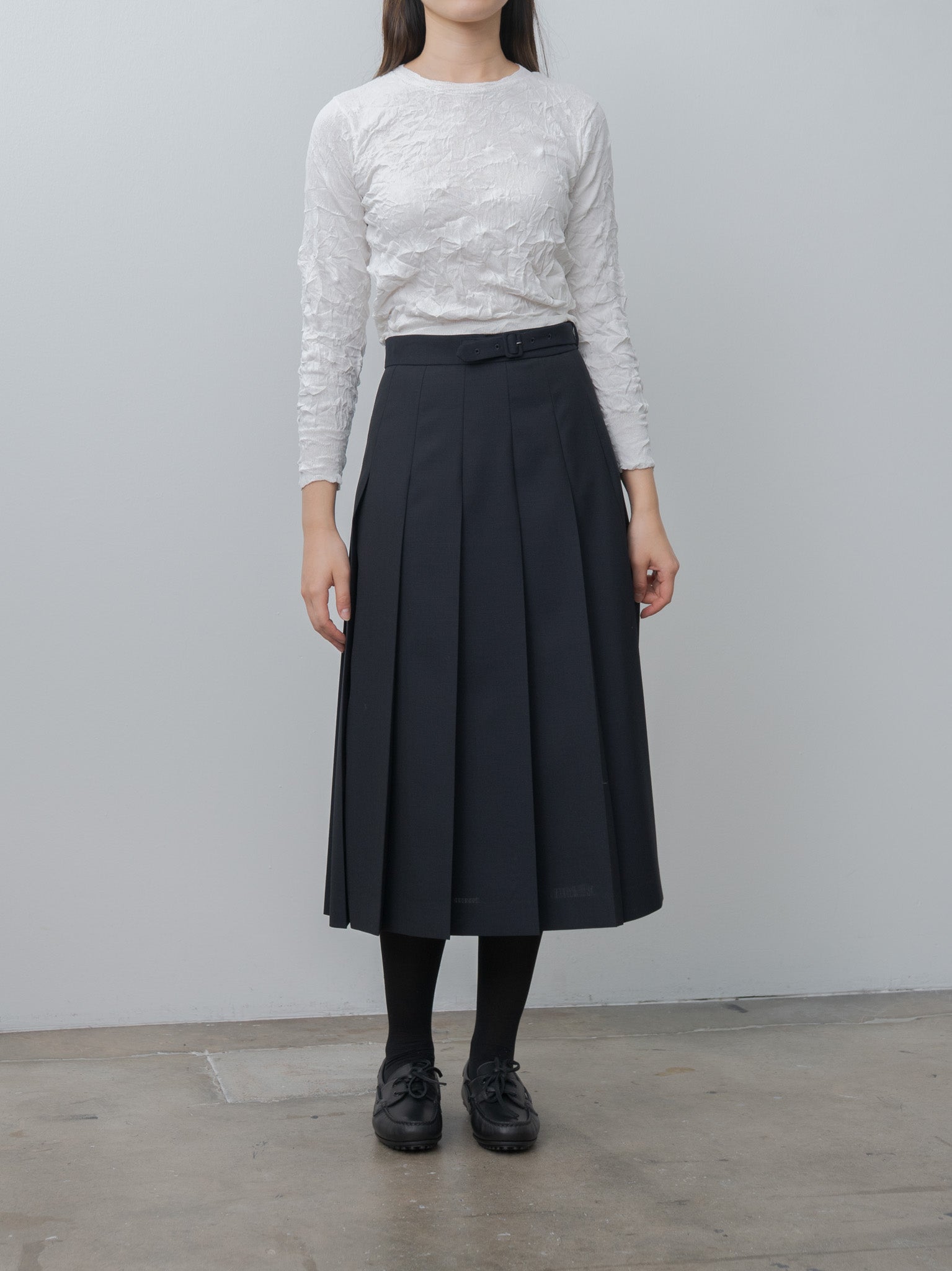 Namu Shop - Auralee Wool Kid Mohair Hopsack Pleated Skirt - Dark Navy