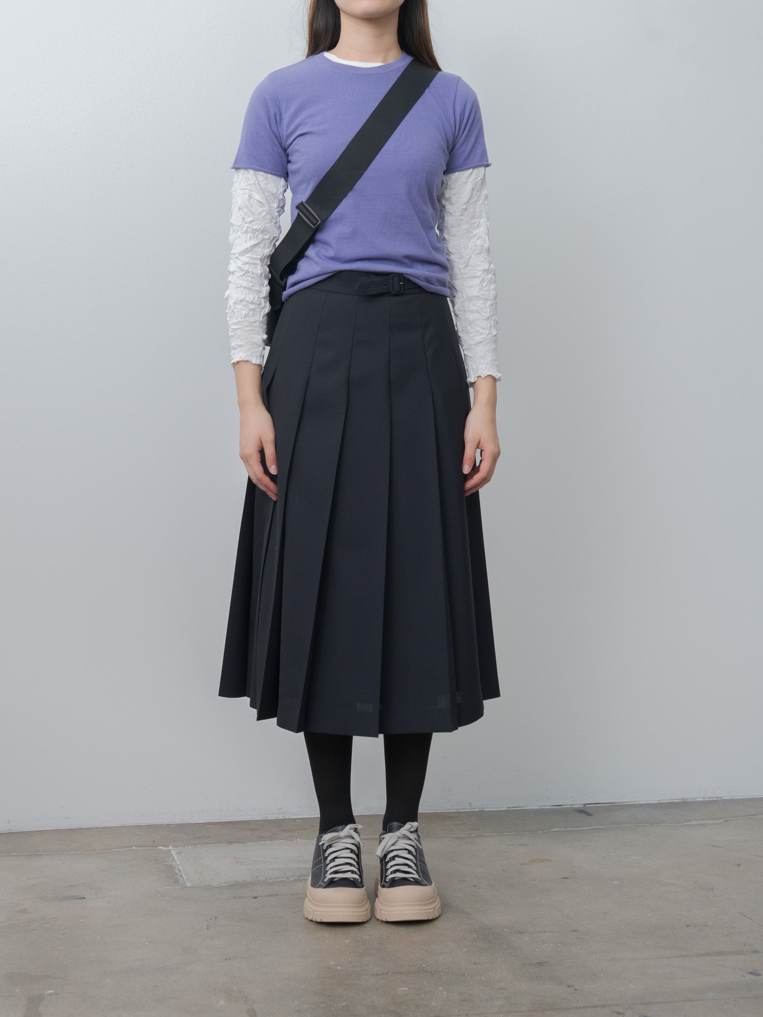 Namu Shop - Auralee Wool Kid Mohair Hopsack Pleated Skirt - Dark Navy