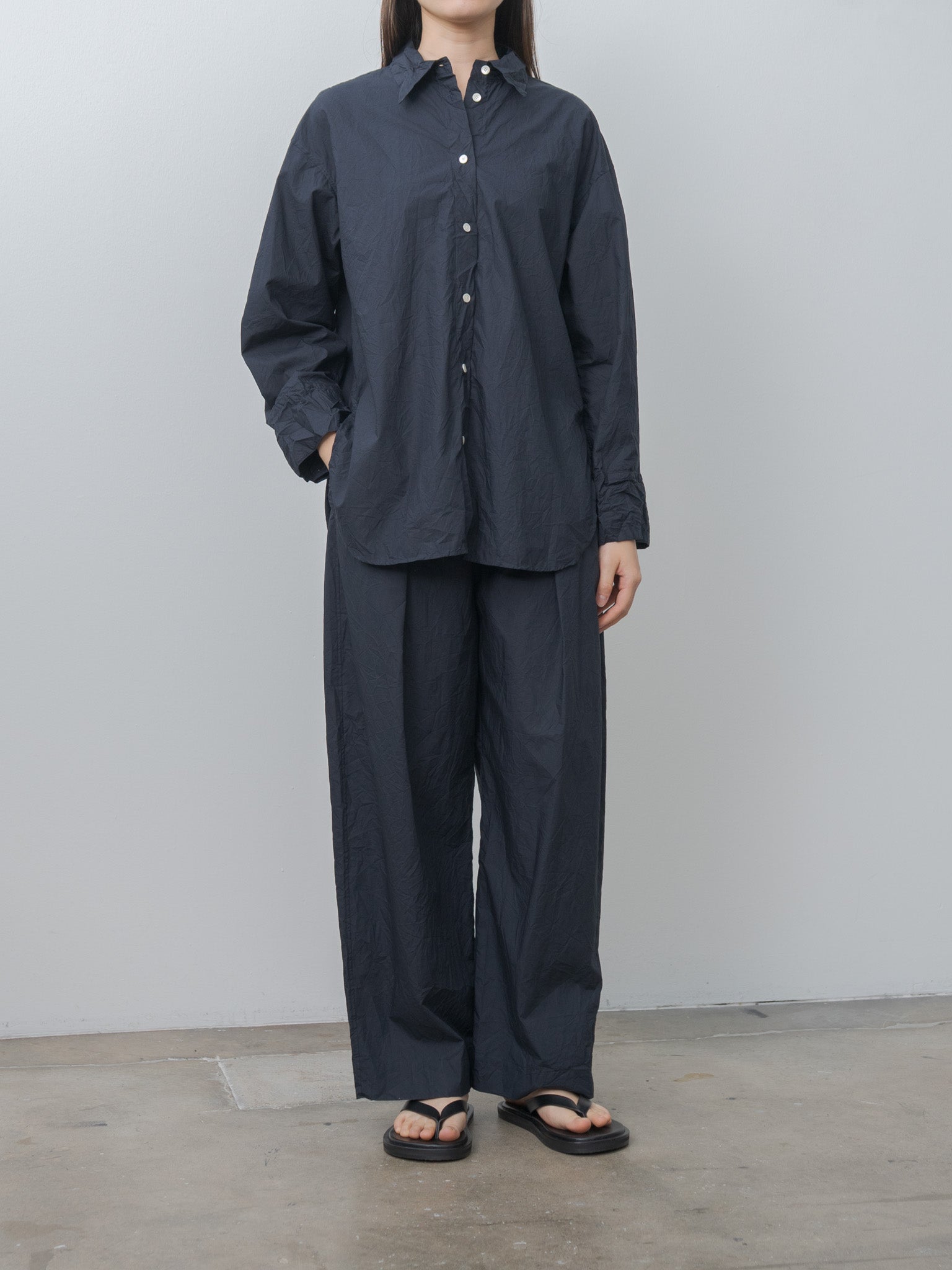 Namu Shop - Sayaka Davis Crinkled Oversized Shirt - Navy