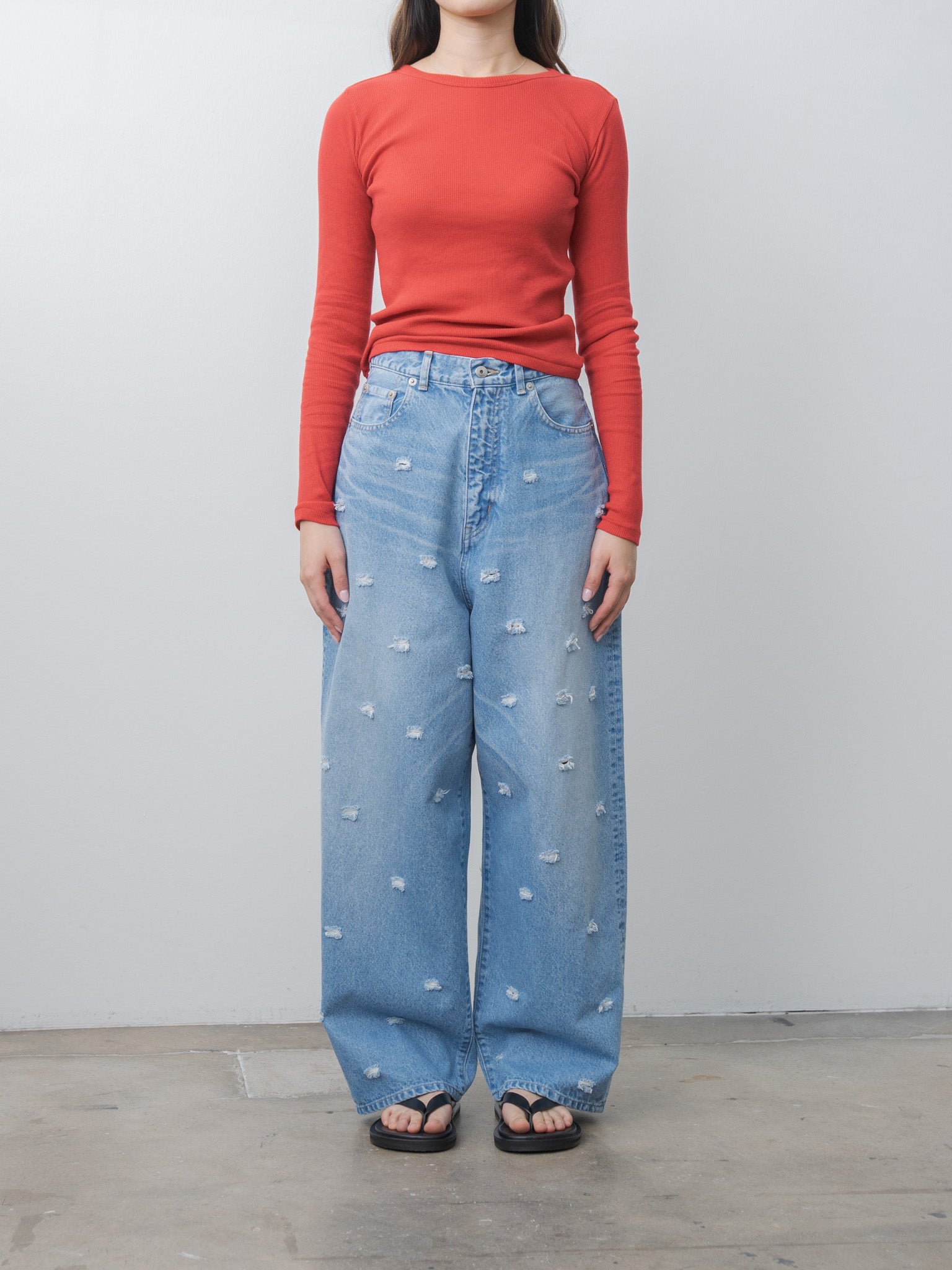 Namu Shop - Inscrire Dot Hole Denim Pants - Blue Used