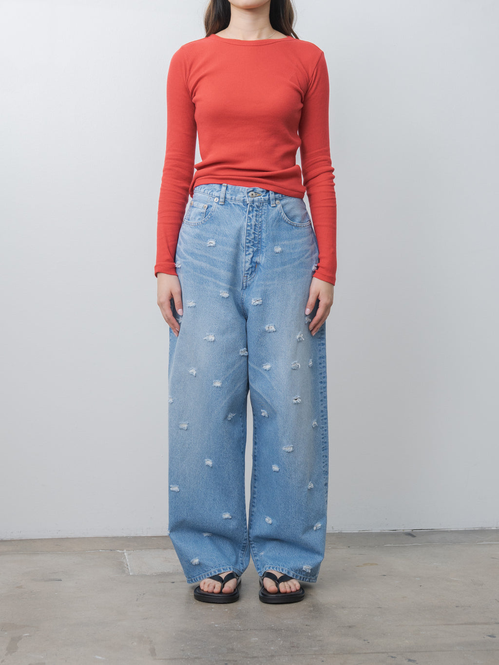 Namu Shop - Inscrire Dot Hole Denim Pants - Blue Used
