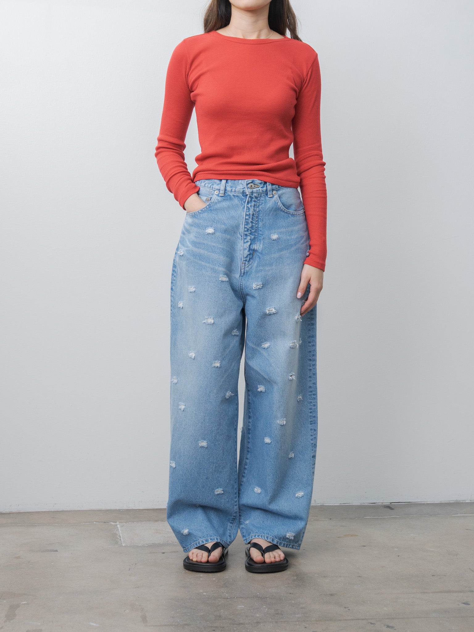 Namu Shop - Inscrire Dot Hole Denim Pants - Blue Used