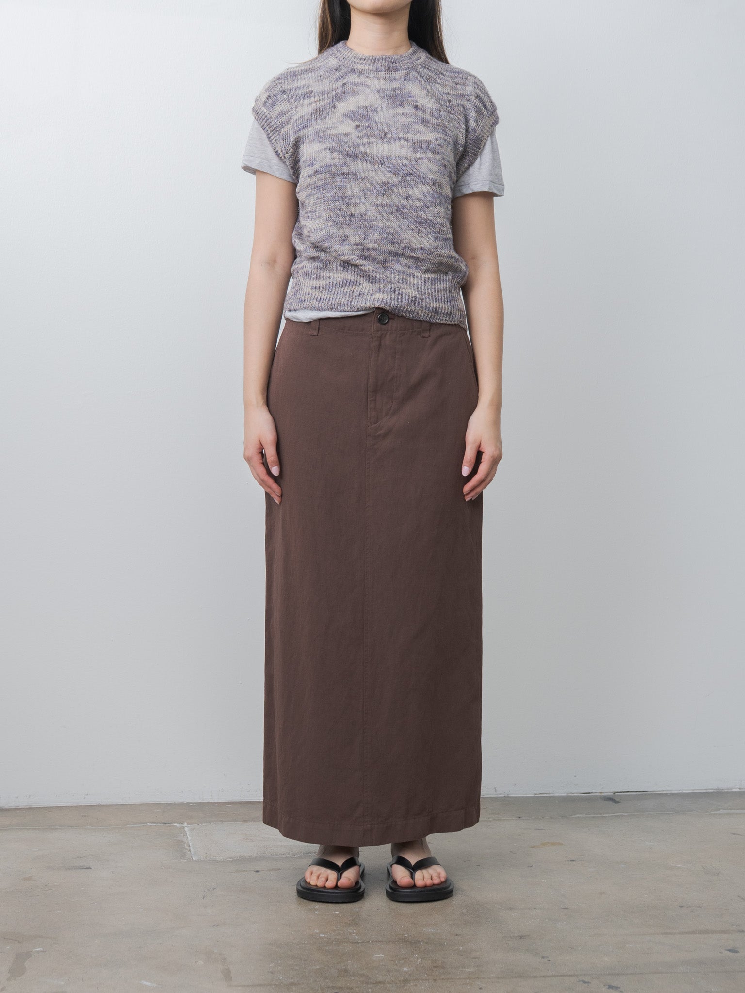 Namu Shop - Unfil Cotton & Linen Garment Dyeing Maxi Skirt - Chocolate Brown
