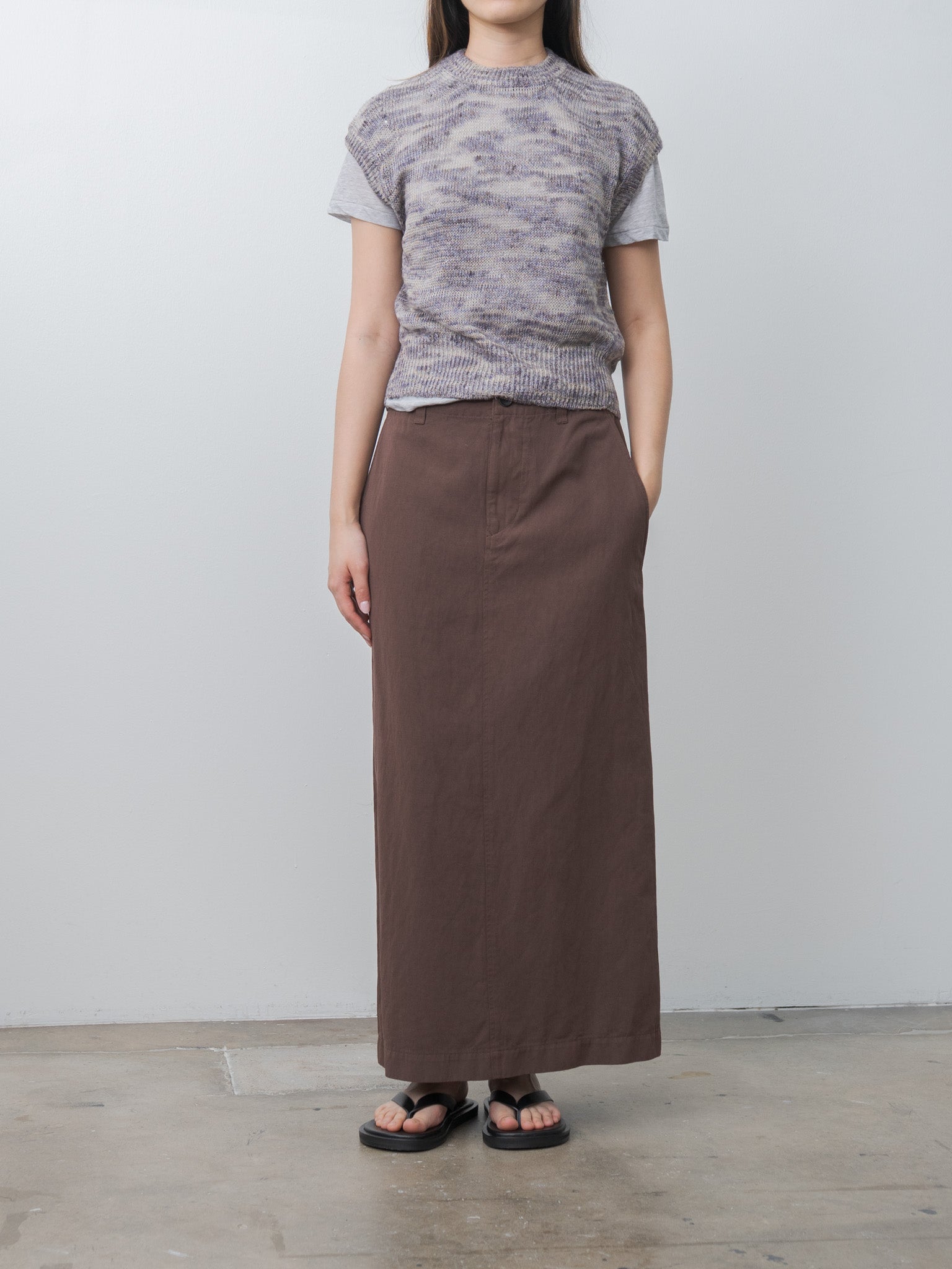 Namu Shop - Unfil Cotton & Linen Garment Dyeing Maxi Skirt - Chocolate Brown