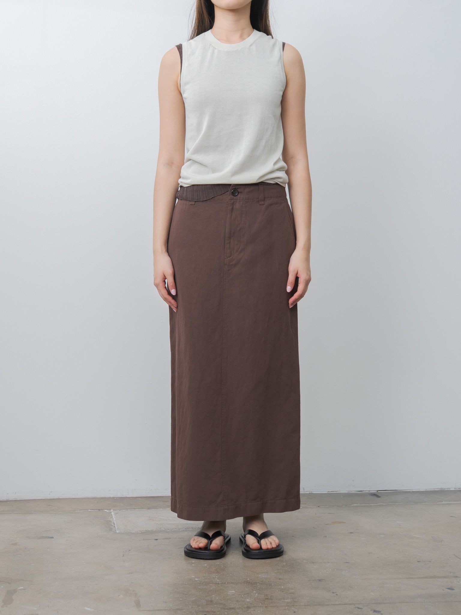 Namu Shop - Unfil Cotton & Linen Garment Dyeing Maxi Skirt - Chocolate Brown