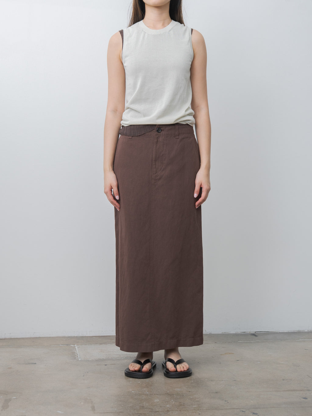 Namu Shop - Unfil Cotton & Linen Garment Dyeing Maxi Skirt - Chocolate Brown