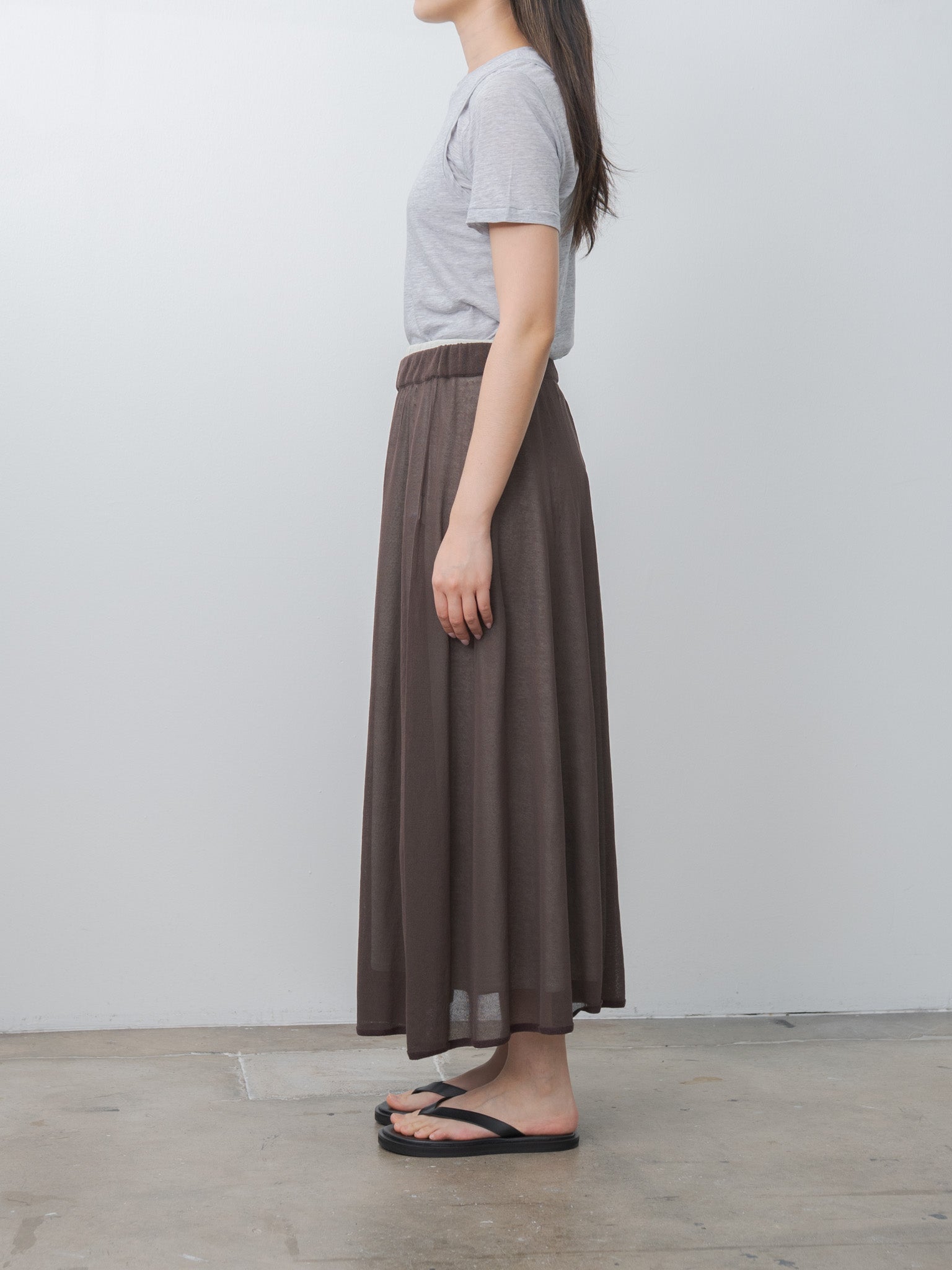 Namu Shop - Unfil High-Twisted Cotton Sheer Knit Layered Skirt - Charcoal Brown × Mist Green