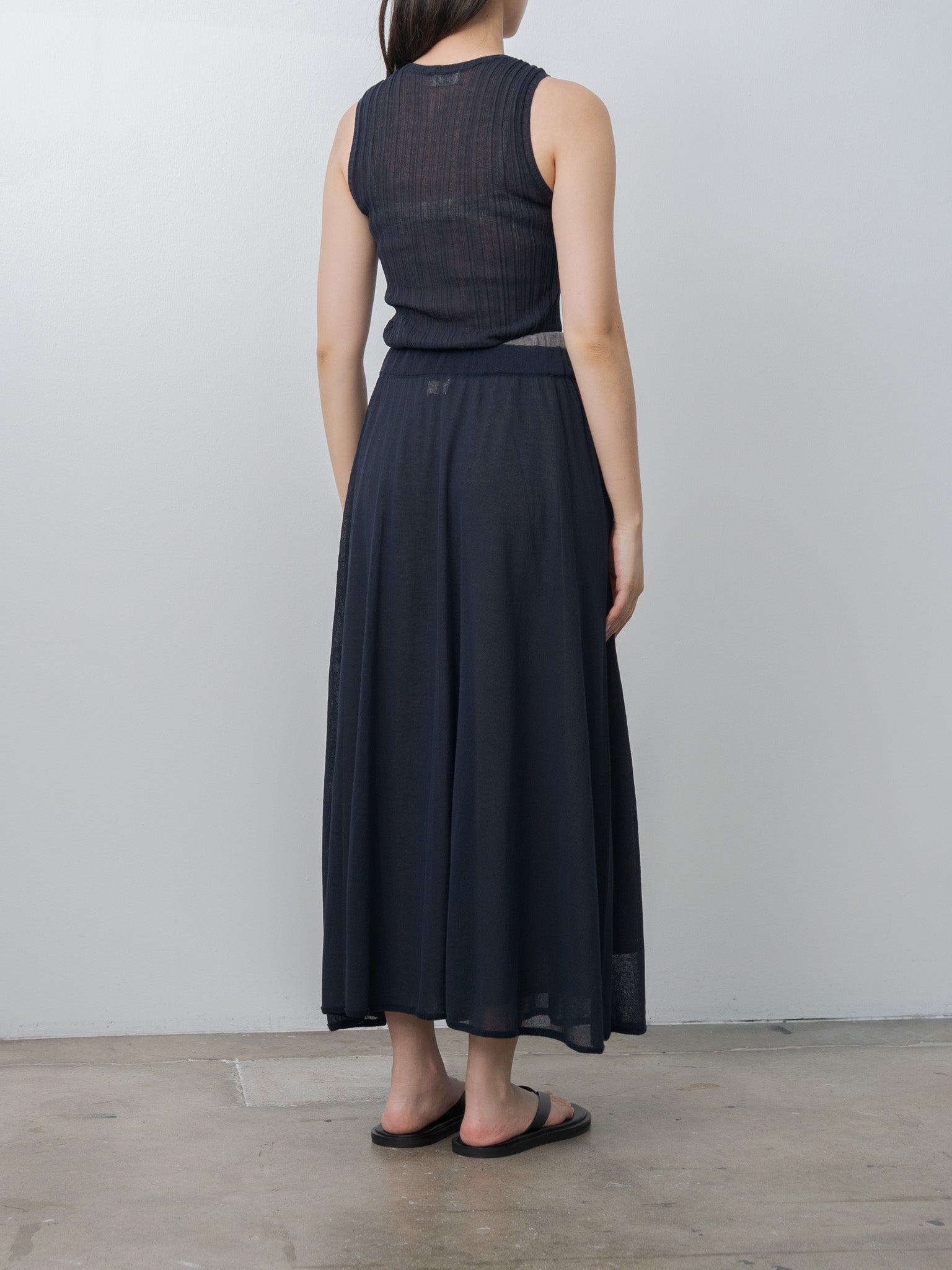 Namu Shop - Unfil High-Twisted Cotton Sheer Knit Layered Sleeveless Top - Navy × Steel Gray