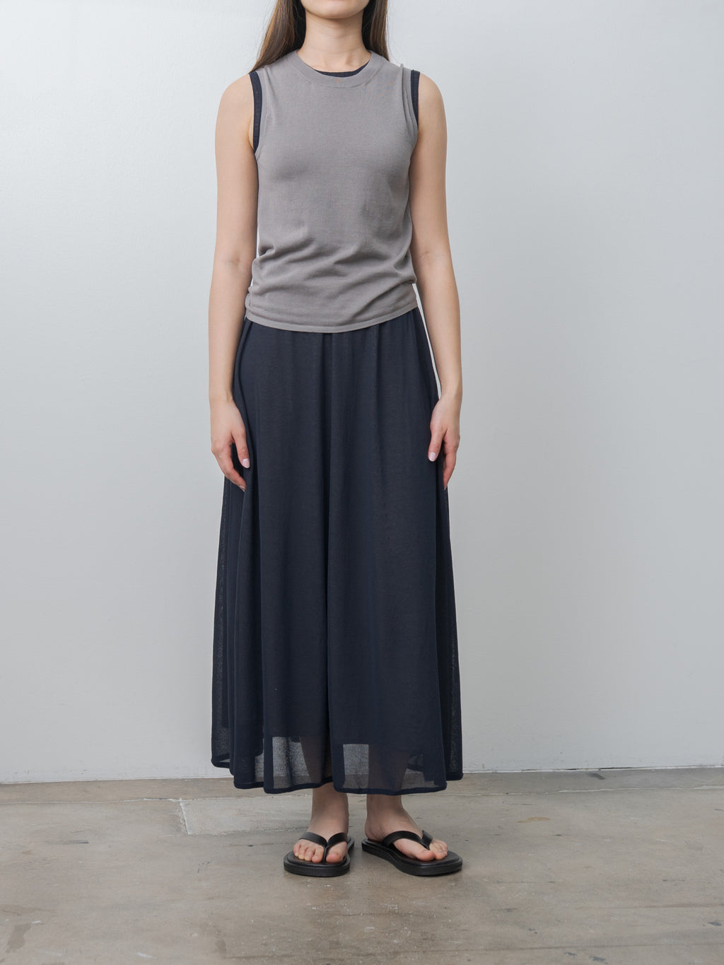Namu Shop - Unfil High-Twisted Cotton Sheer Knit Layered Sleeveless Top - Navy × Steel Gray