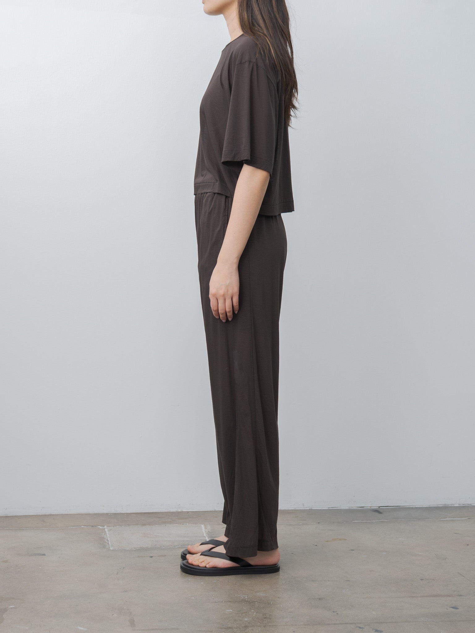 Namu Shop - Unfil Twisted Cotton Sheer Jersey Wide Pants - Dark Brown