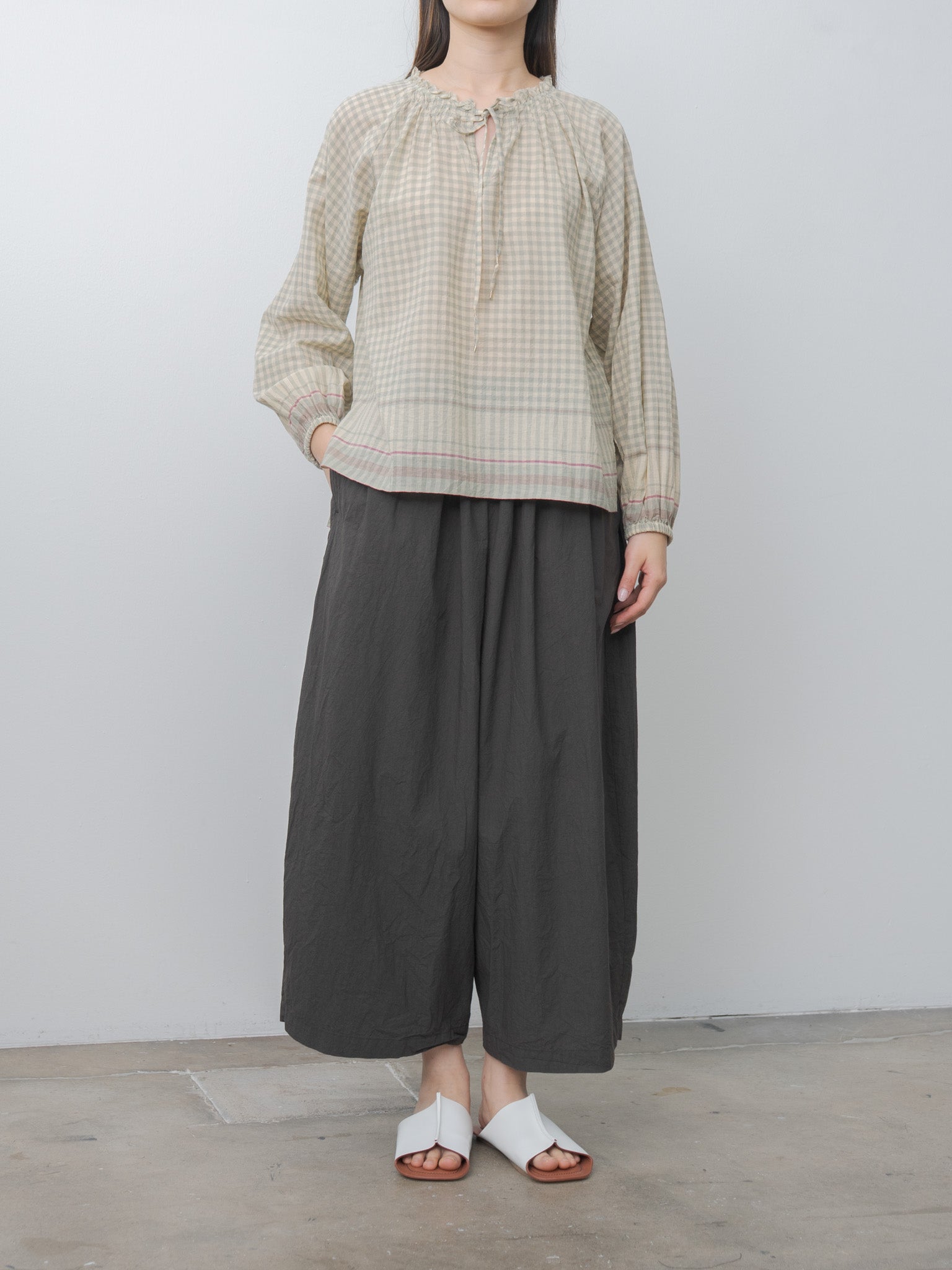 Namu Shop - Ichi Antiquites Gingham Check India Khadi Cotton Shirt - Khaki