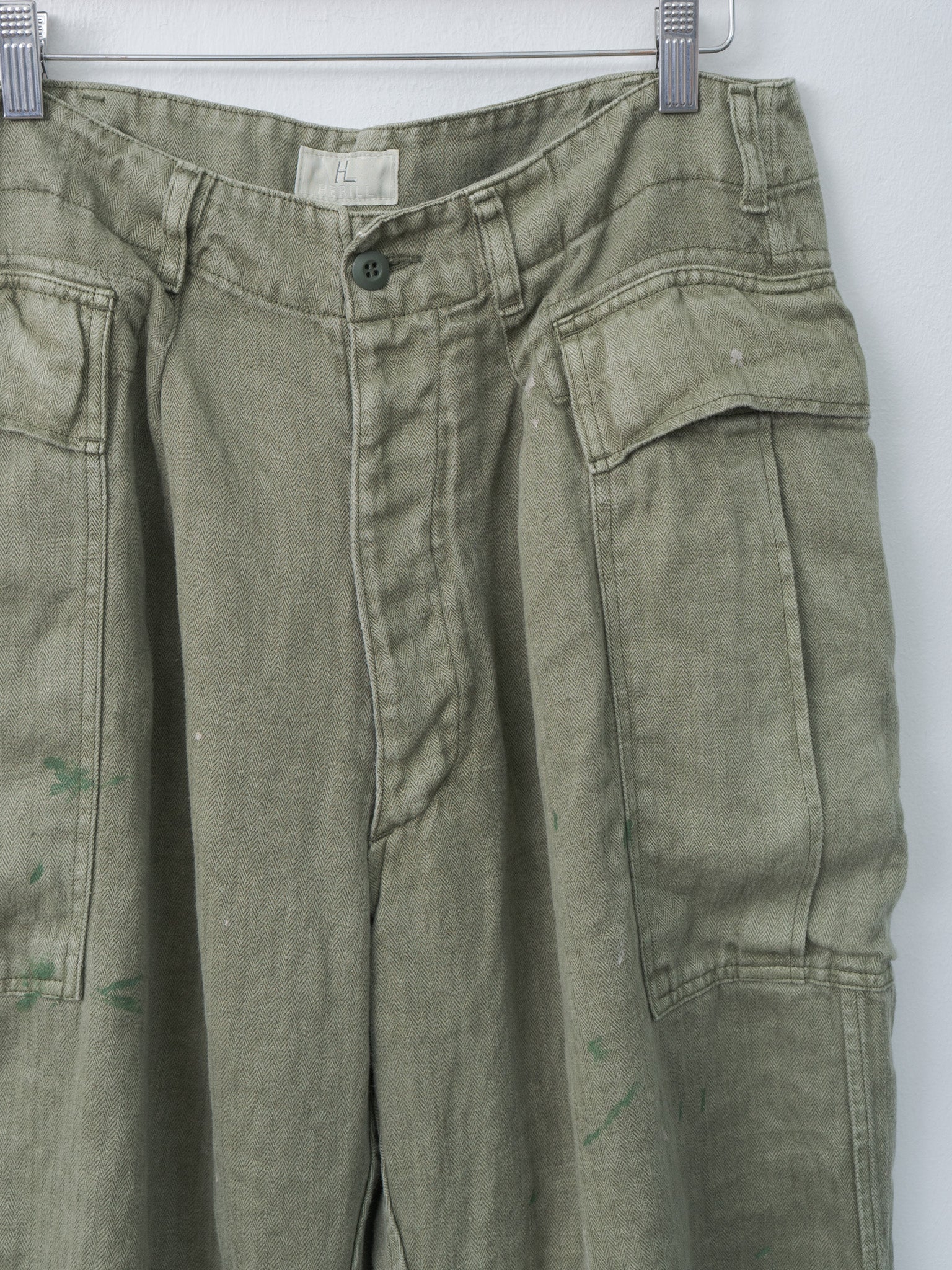HBT Linen Cargo Pants - Olive Drab