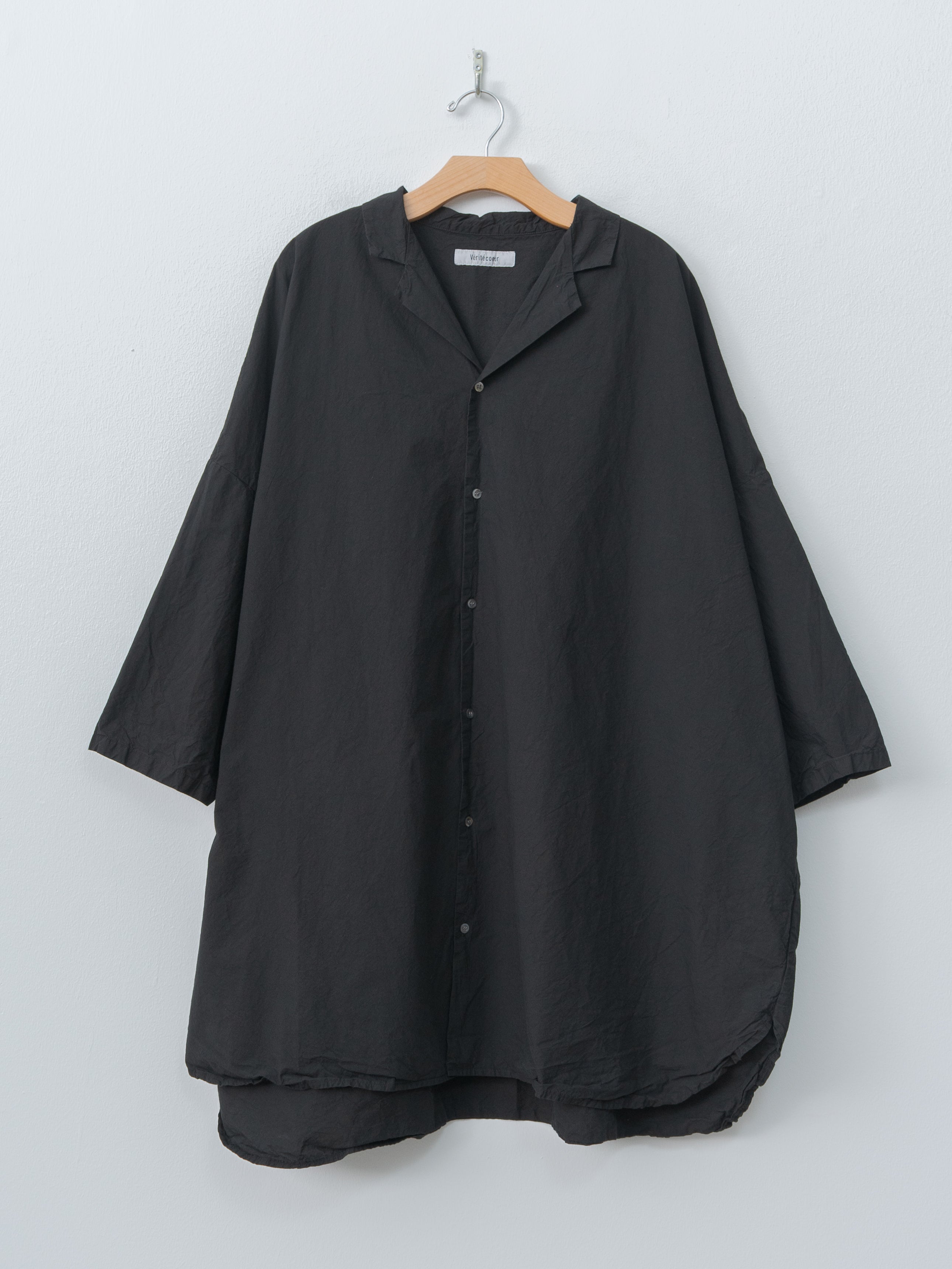Shrink Open Collar Shirt - Black