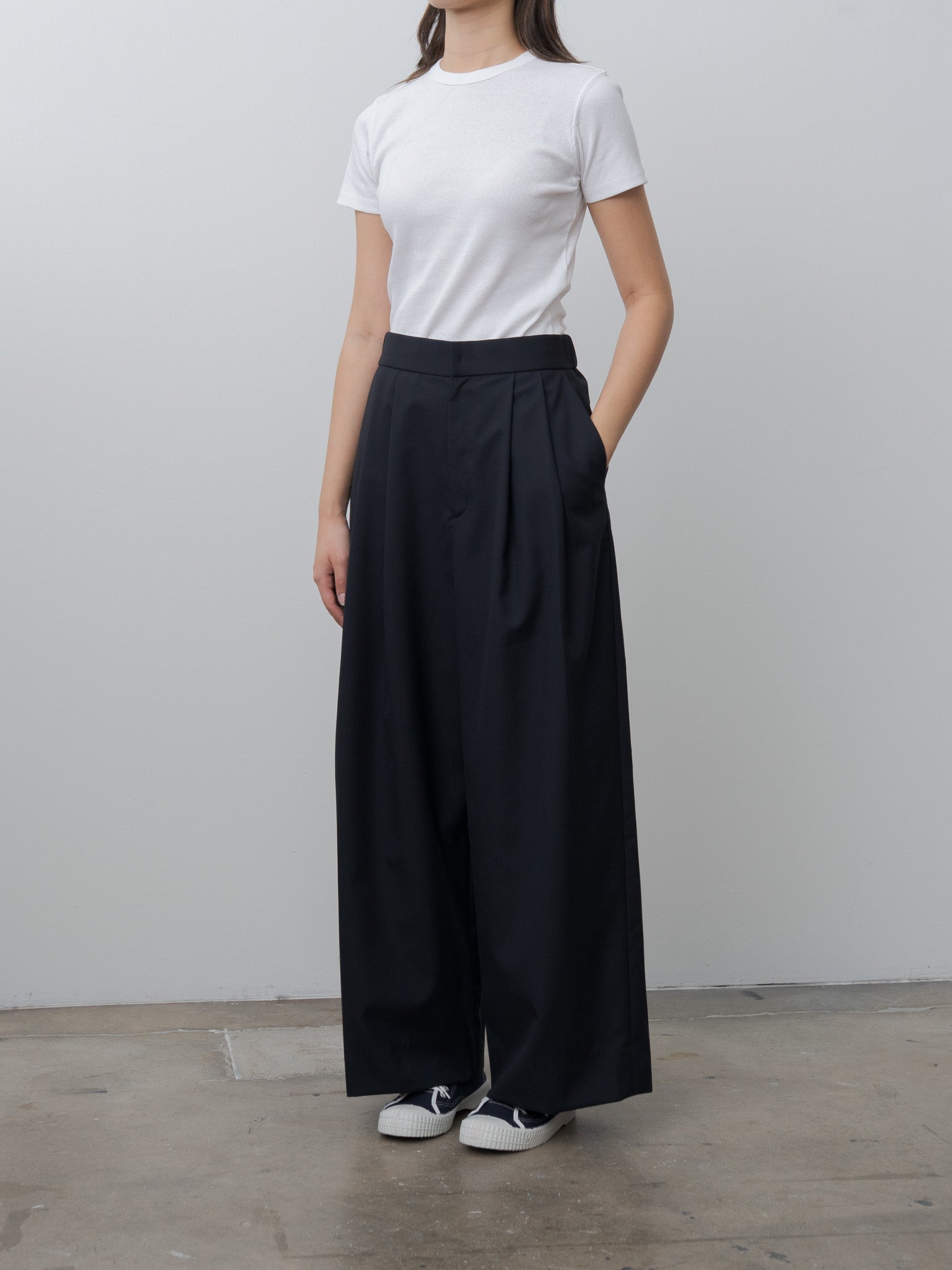 Namu Shop - Aton Wool Tropical Wide Easy Pants - Navy