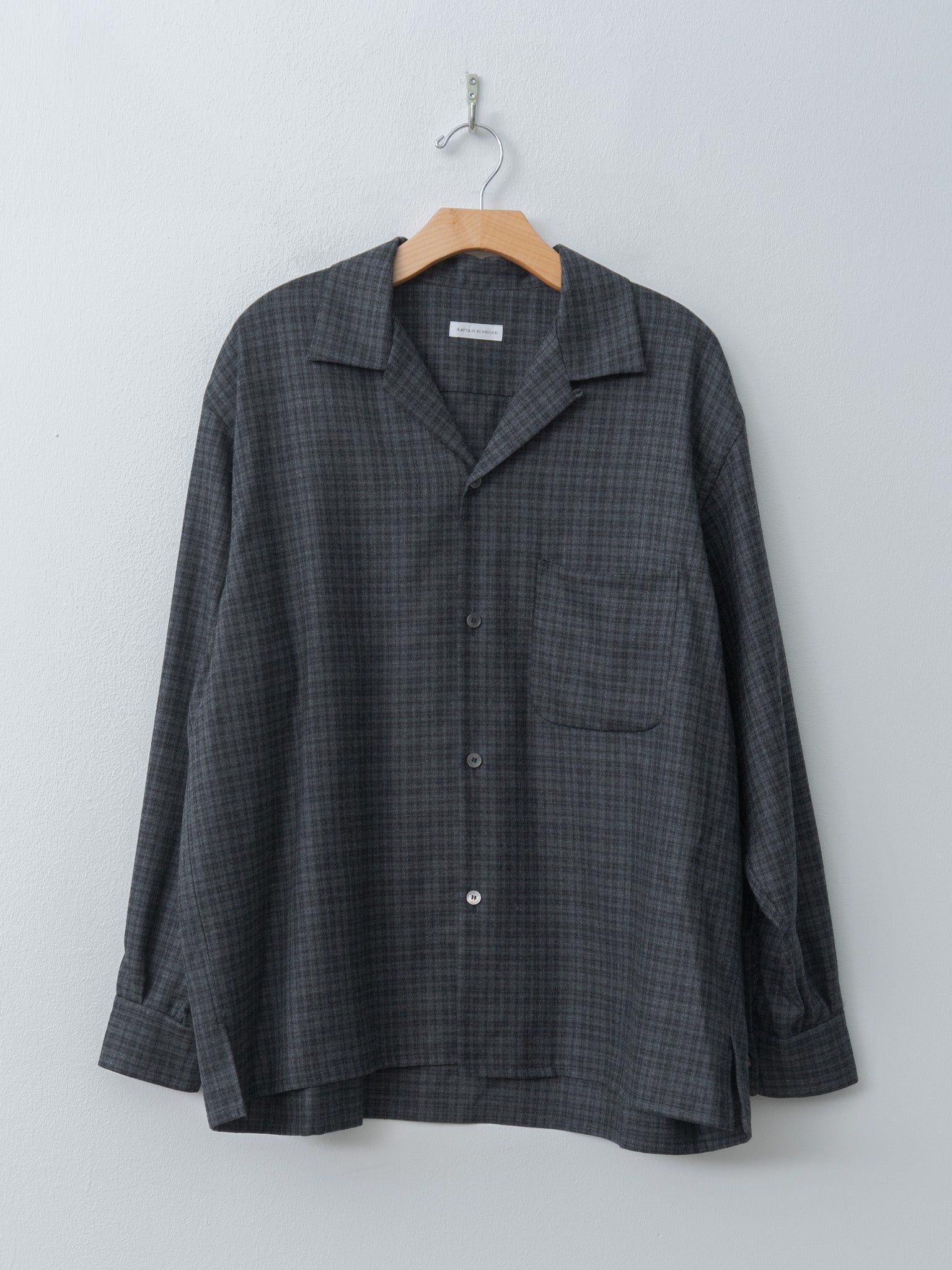 Namu Shop - Kaptain Sunshine Wool Plaid Open Collar Shirt