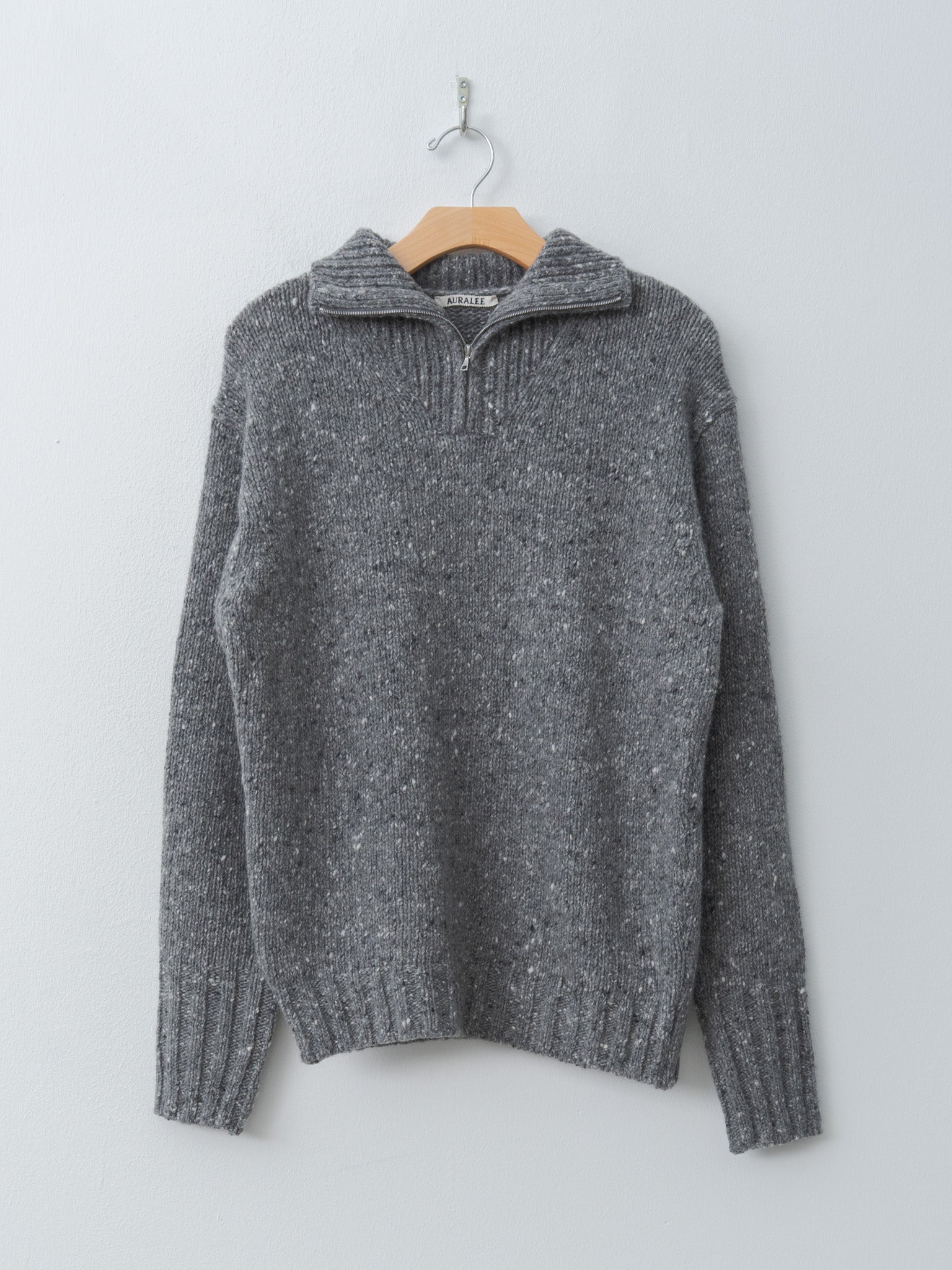 Namu Shop - Auralee Low-Gauge Homespun Tweed Knit Zip Turtle