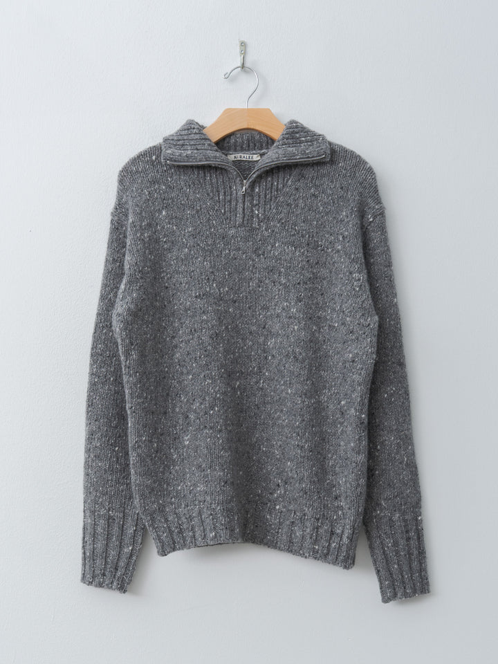 Low-Gauge Homespun Tweed Knit Zip Turtle - Top Charcoal