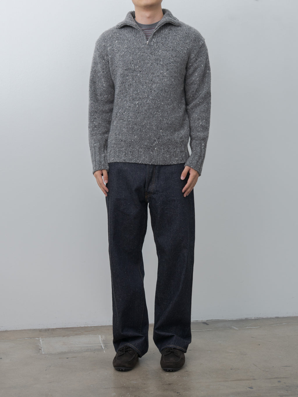 Namu Shop - Auralee Low-Gauge Homespun Tweed Knit Zip Turtle
