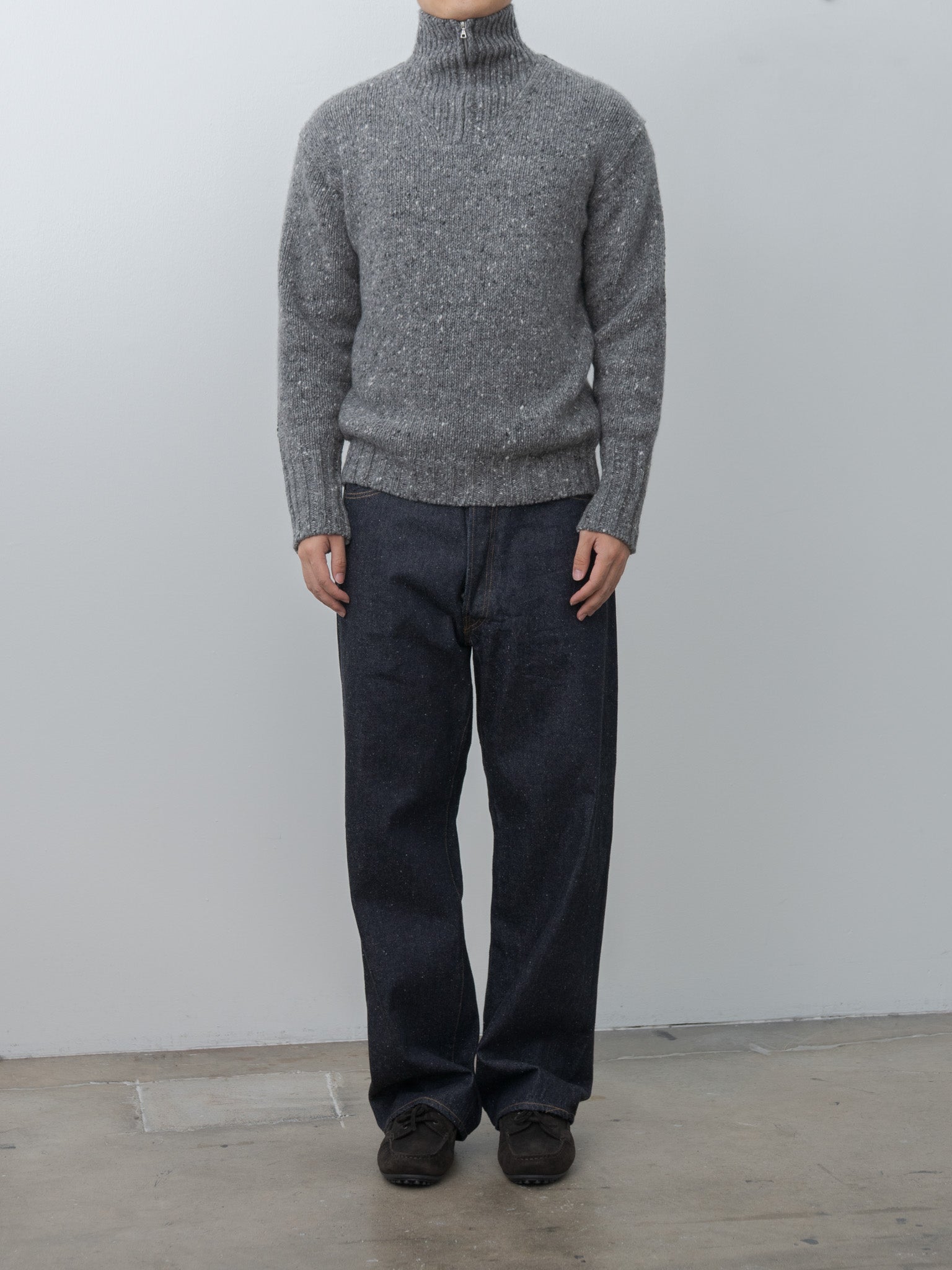 Namu Shop - Auralee Low-Gauge Homespun Tweed Knit Zip Turtle