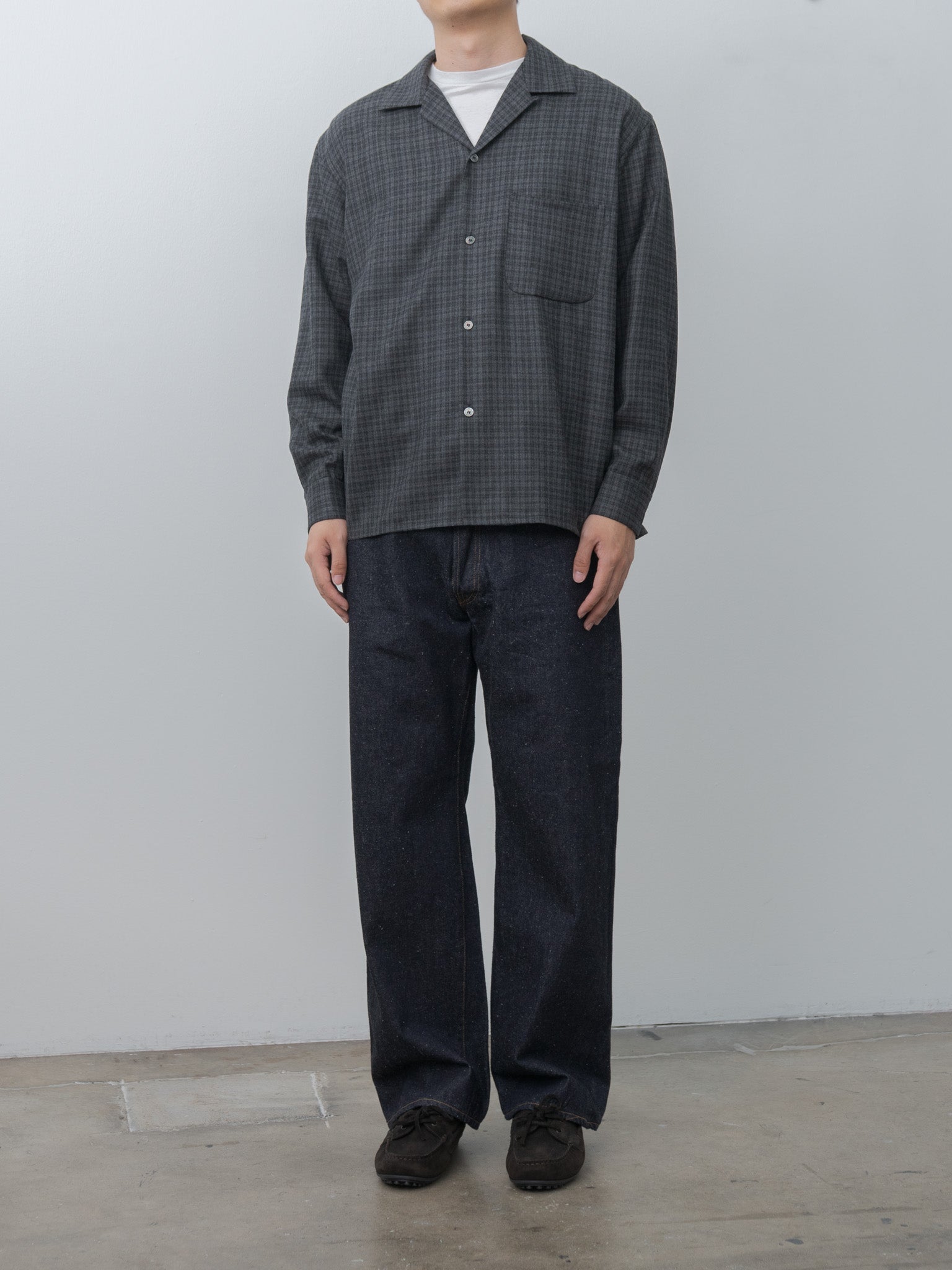 Namu Shop - Kaptain Sunshine Wool Plaid Open Collar Shirt