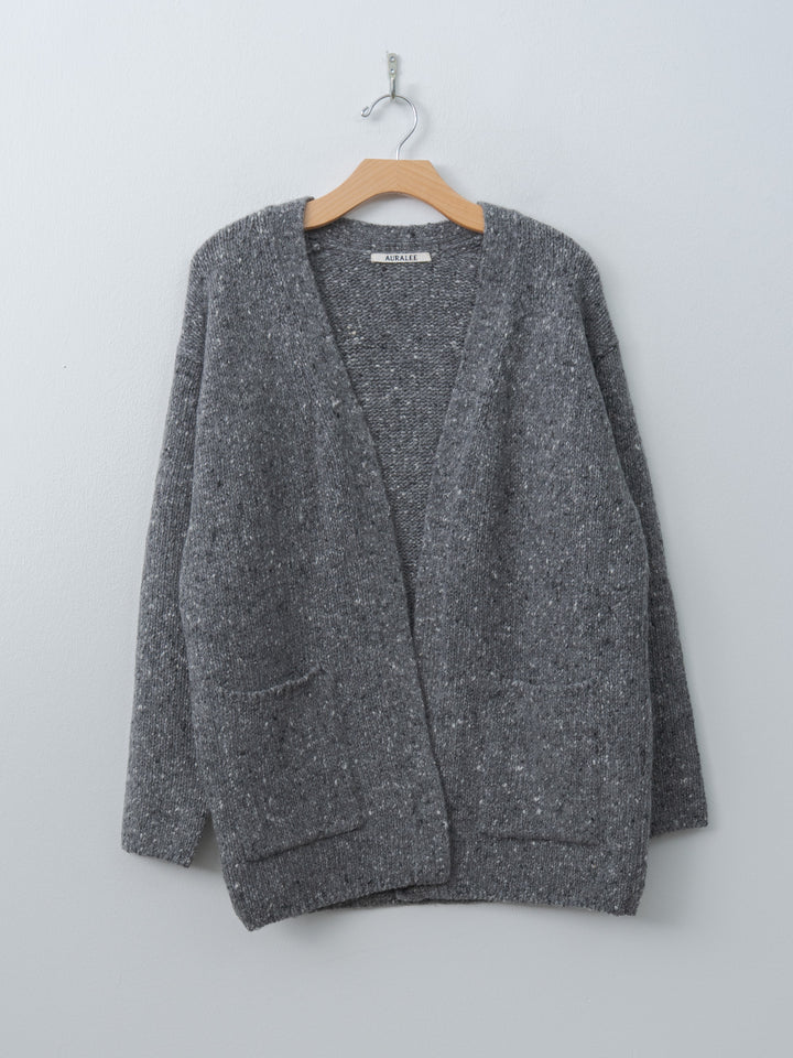 Low-Gauge Homespun Tweed Knit Cardigan - Top Charcoal