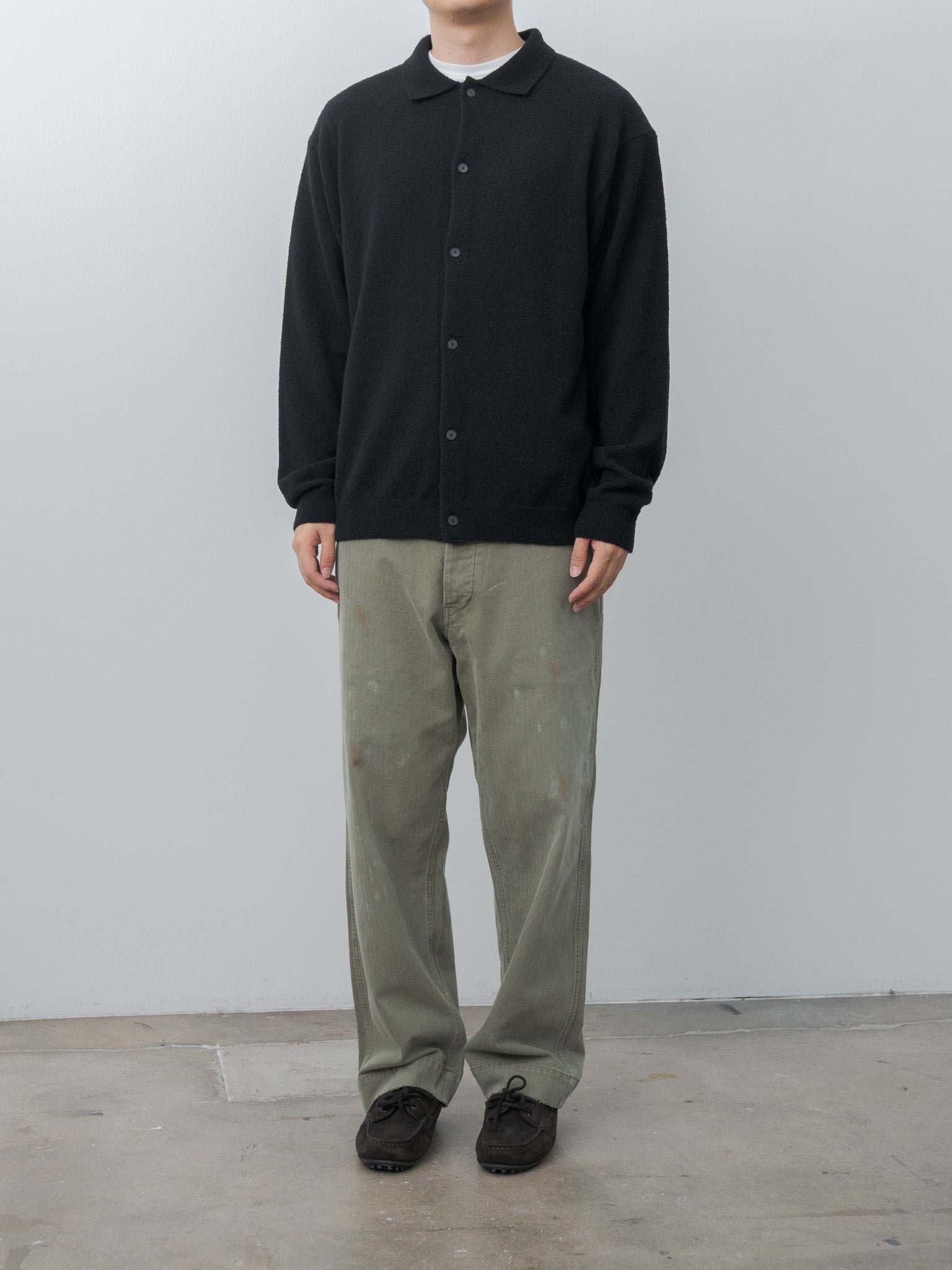 Namu Shop - Aton Wool Mini Boucle Polo Cardigan with Herill USMC HBT Pants